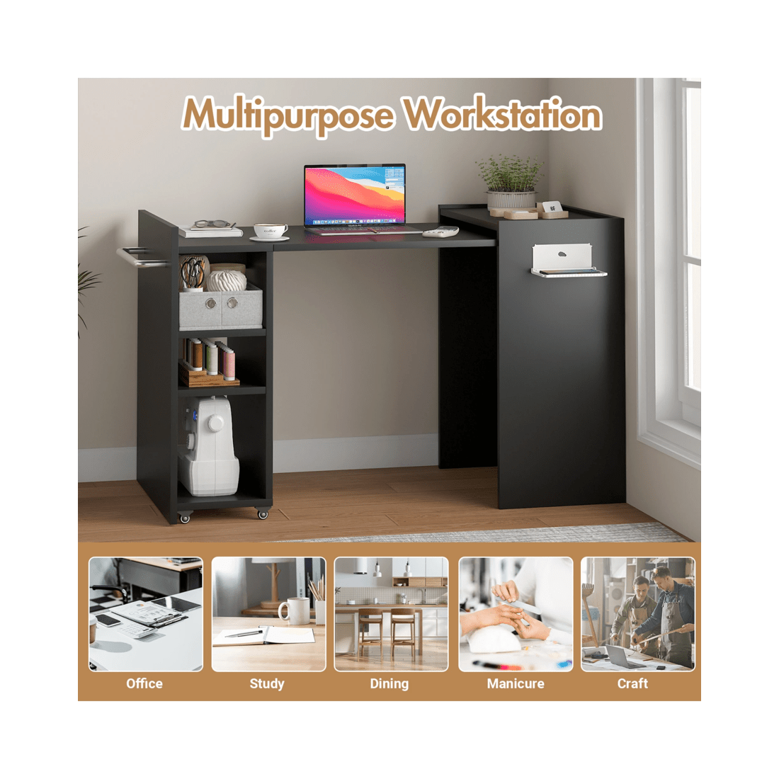 8 Advwin Computer Desk Folding Sewing Table Black, 8 of 8