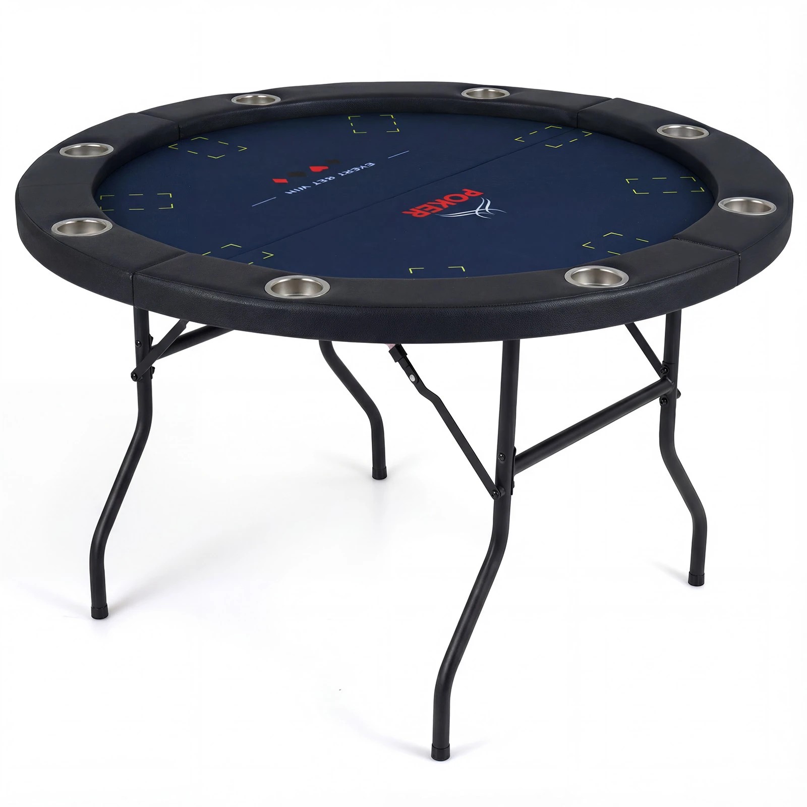 1 Costway 122cm Folding Poker Table Round Casino Leisure Texas Holdem Game Play Table for 8 Players - Blue, 1 of 3