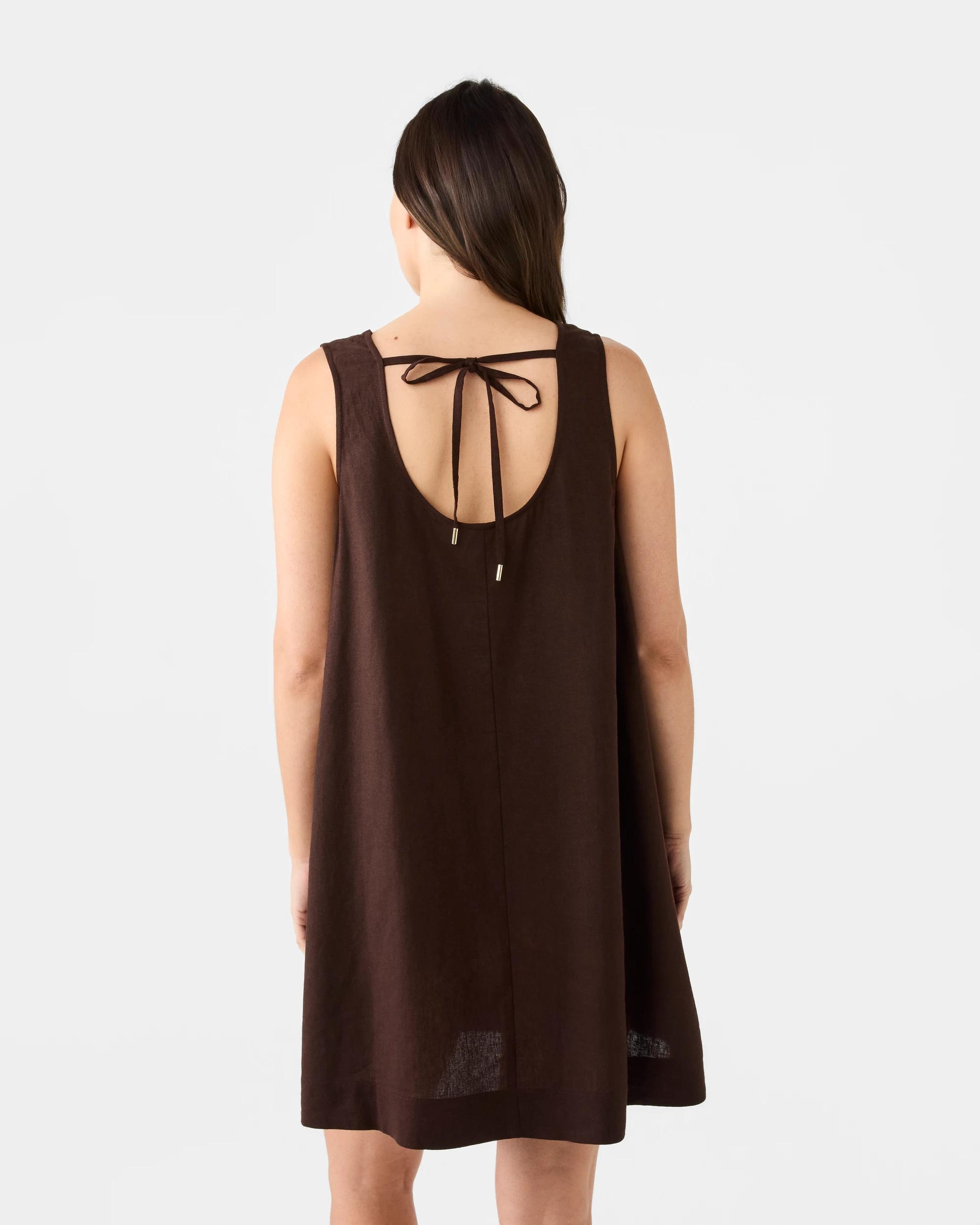 3 Sleeveless Linen Blend Tie Back Mini Dress Cbean, 3 of 7