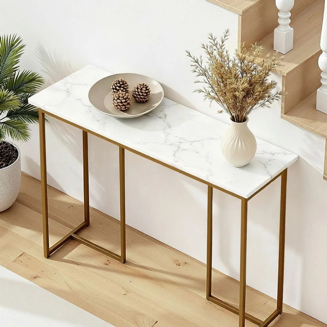 6 Artiss Console Table Marble Effect &Gold - White, 6 of 8