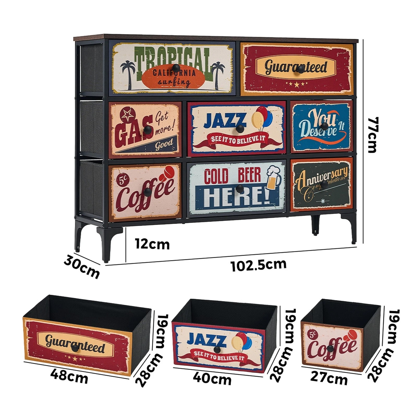 2 Oikiture 8 Chest of Drawers Fabric Storage Cabinet Retro Dresser Vintage Lowboy - Multi, 2 of 6