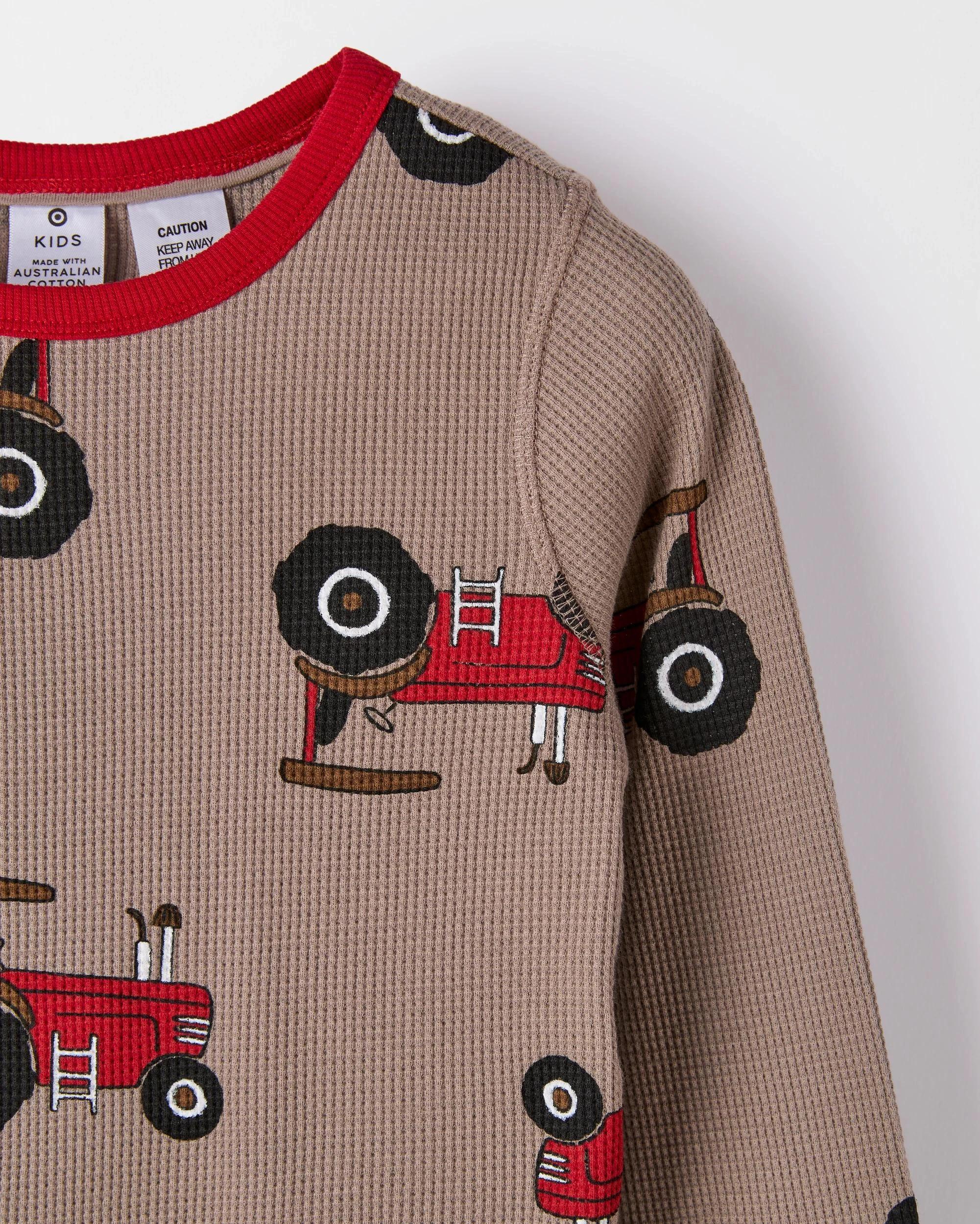 2 Target Kids Australian Cotton Younger Boys Waffle Pyjama Set TRACTOR, 2 of 3