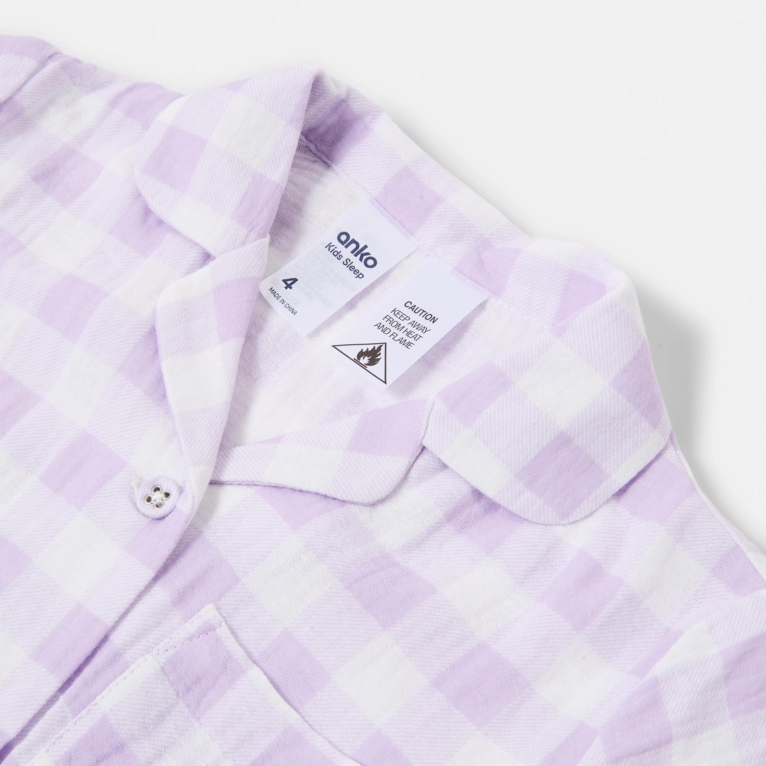 7 Short Sleeve Woven Pyjama Set PURPLE CHECK, 7 of 8