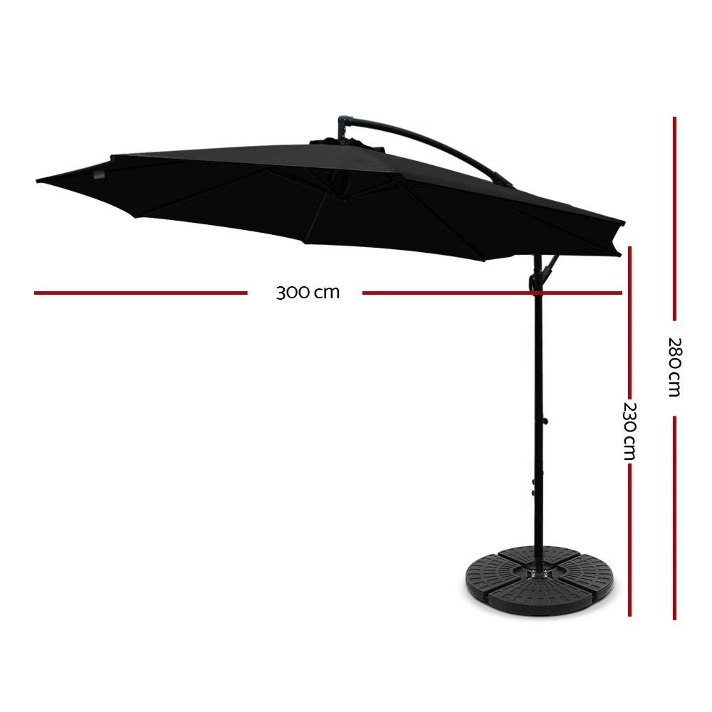 2 Instahut 3m Outdoor Umbrella w/Base Cantilever Beach Garden Patio - Black, 2 of 8
