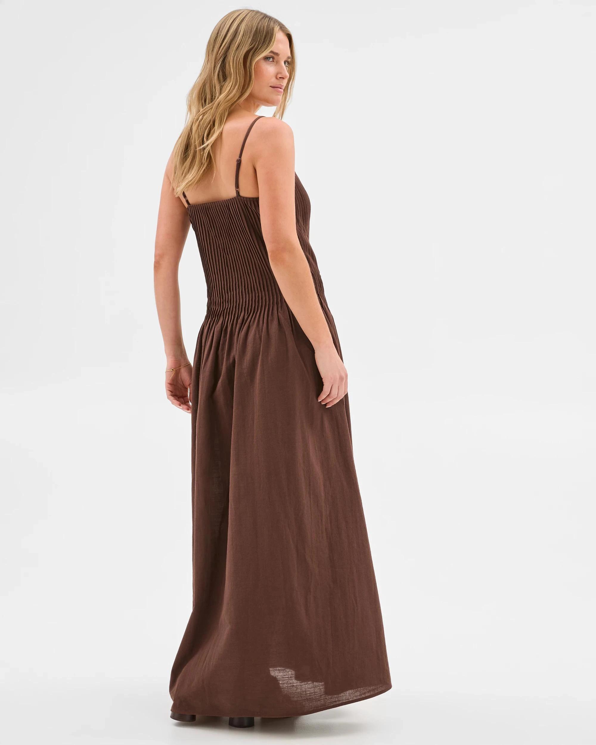 4 Australian Cotton Woven Pintuck Maxi Dress - Lily Loves SHAVED CHOCOLATE, 4 of 8