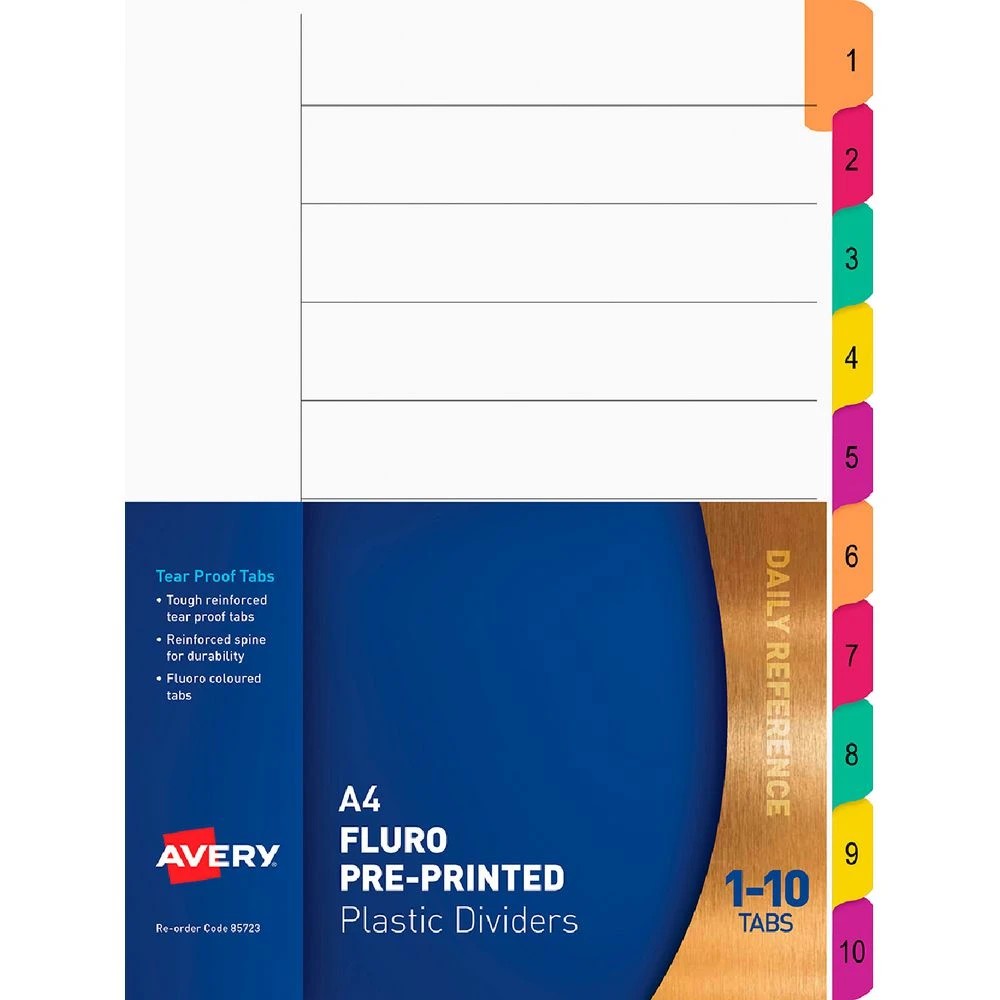 1 Avery Pre-printed Divider Tabs 1-10 Fluoro, 1 of 1