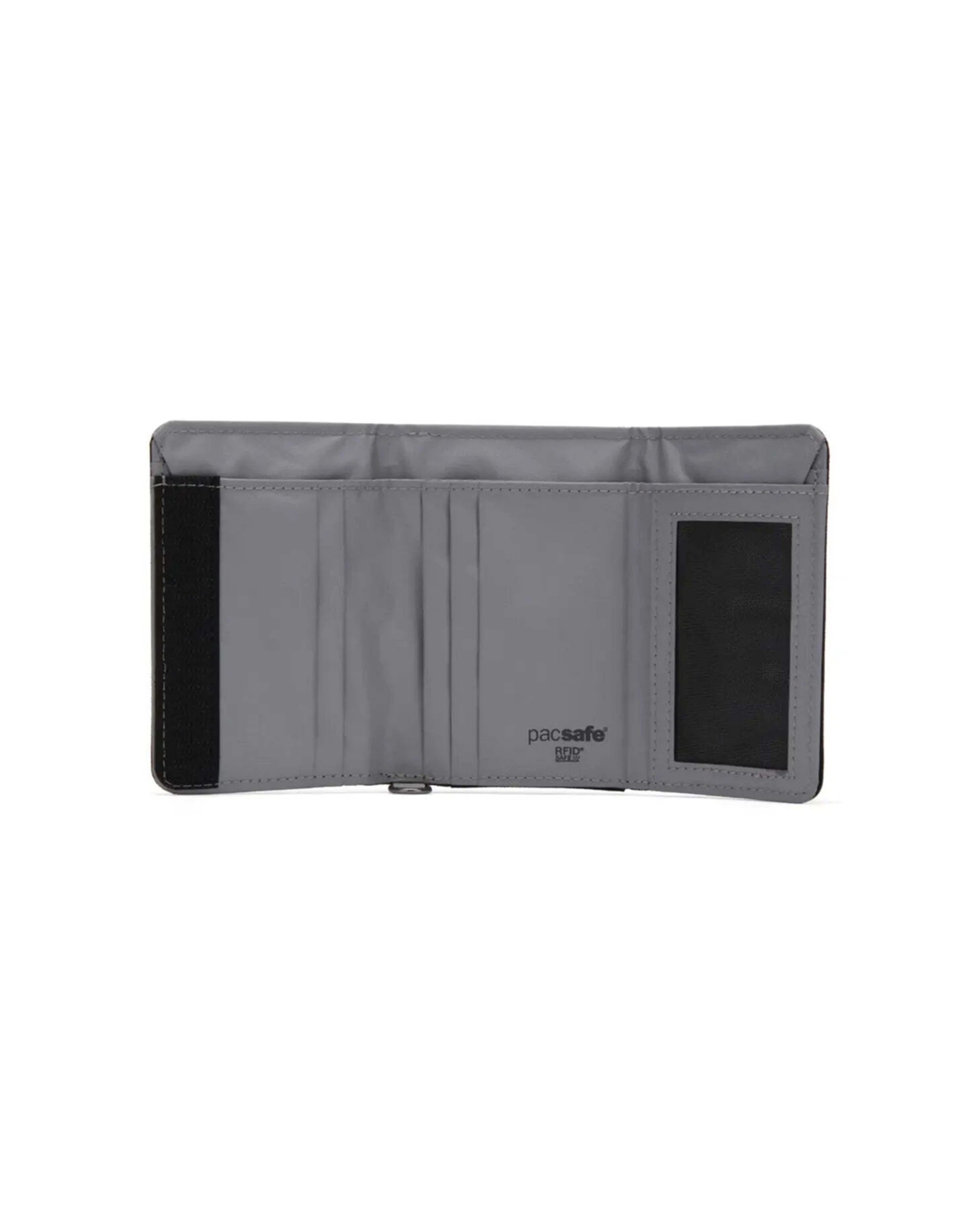2 Pacsafe RFIDsafe Trifold Wallet RFID Blocking Recycled Slim Profile Jet - Black, 2 of 6
