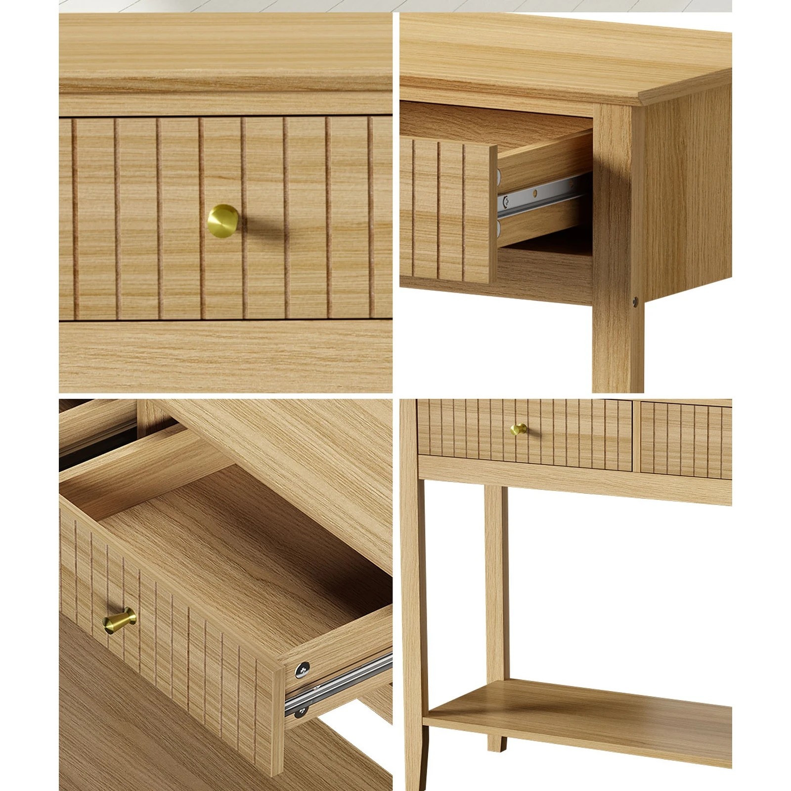 4 Oikiture 100cm Console Table Hallway Table With 2 Storage Drawer Entry Desk
 - Natural, 4 of 10