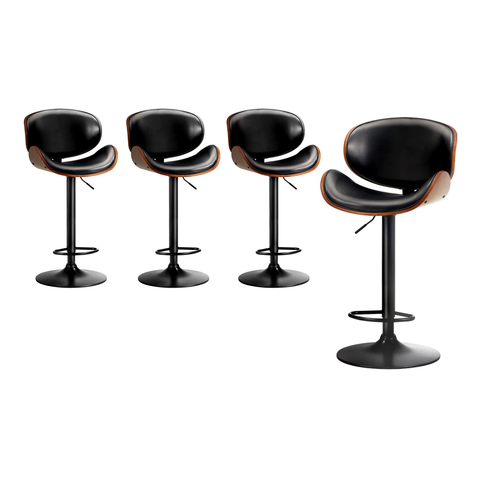 1 Oikiture Set Of 4 Bar Stools Kitchen Stool Swivel Chair Wooden Leather Gas Lift
 - Black, 1 of 8