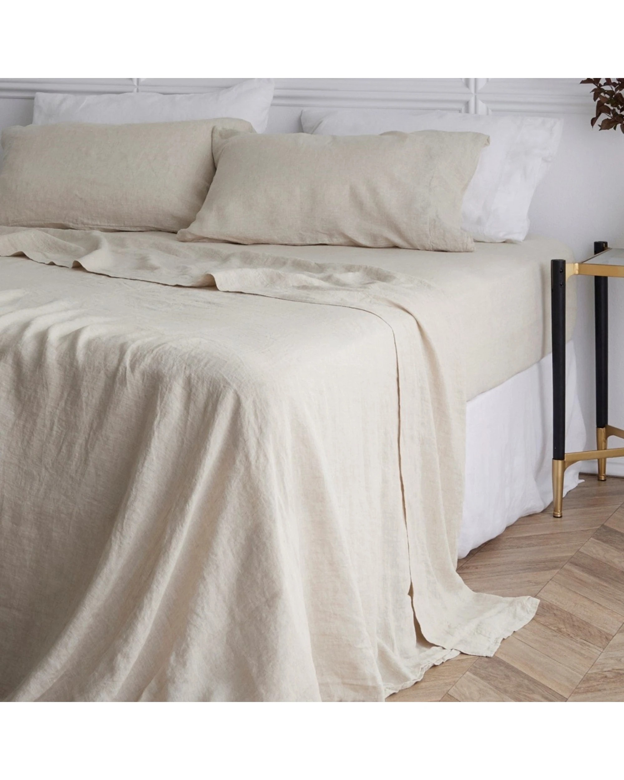 1 Bedding co Flat Sheet 100% French Flax Linen Breathable - King Single Bed - Natural, 1 of 4
