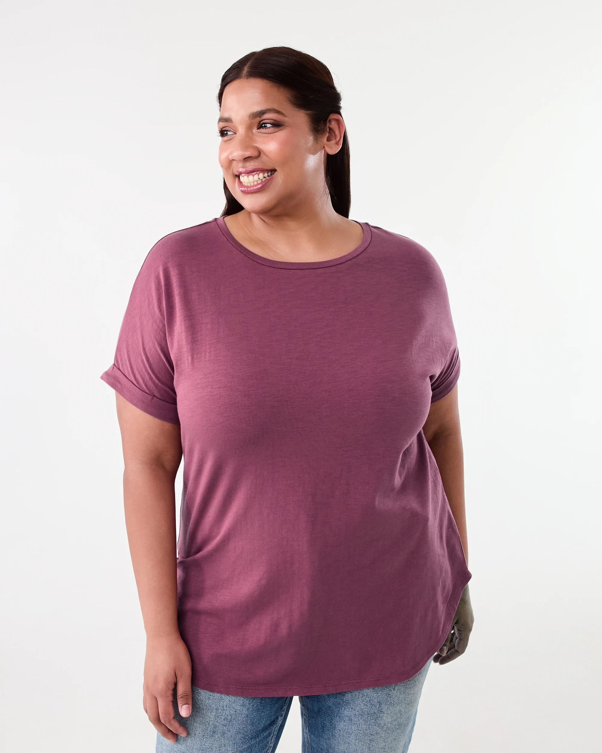 1 Curve Short Sleeve Longline Slub T-shirt Maroon, 1 of 7