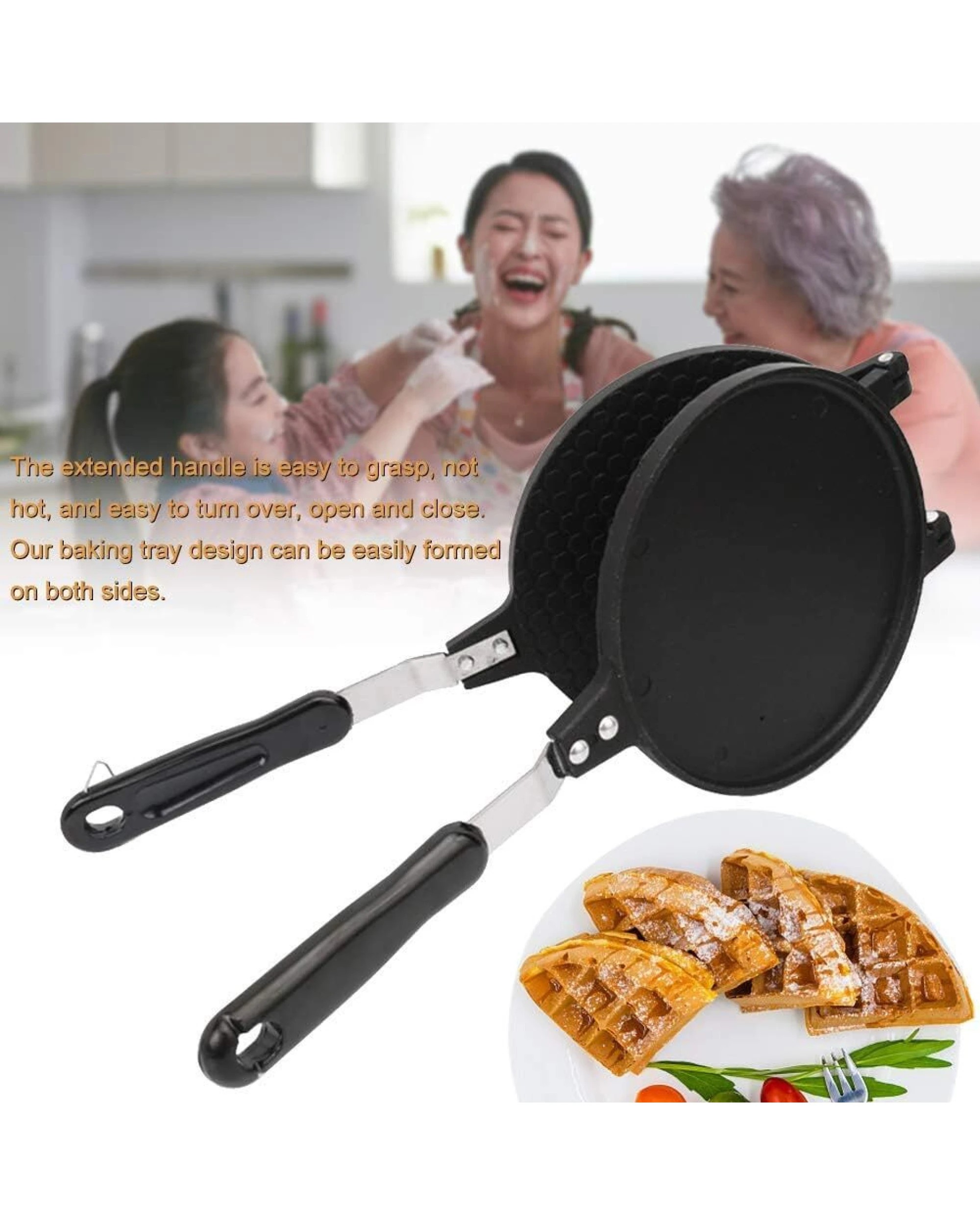 4 BR Home Non-Stick Cast Aluminium Waffle Maker for Breakfast Snacks, 4 of 7