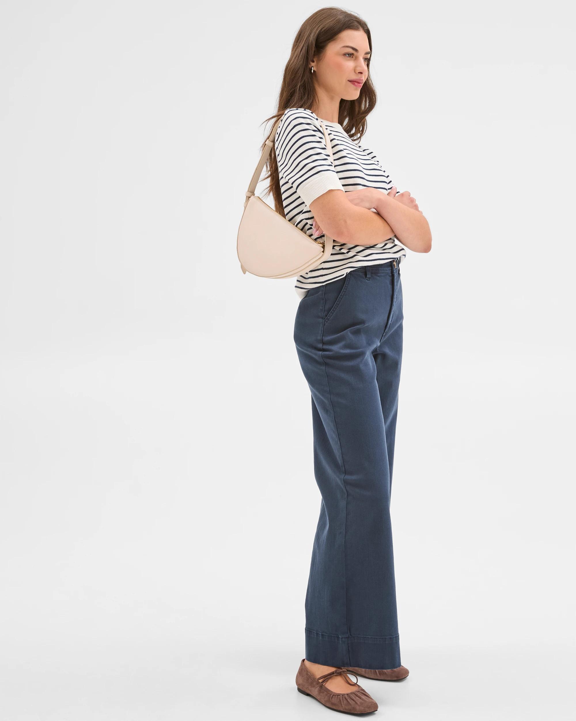 2 Target Petites Australian Cotton Blend Stretch Twill Wide Leg Pants NAVY BLAZER, 2 of 6