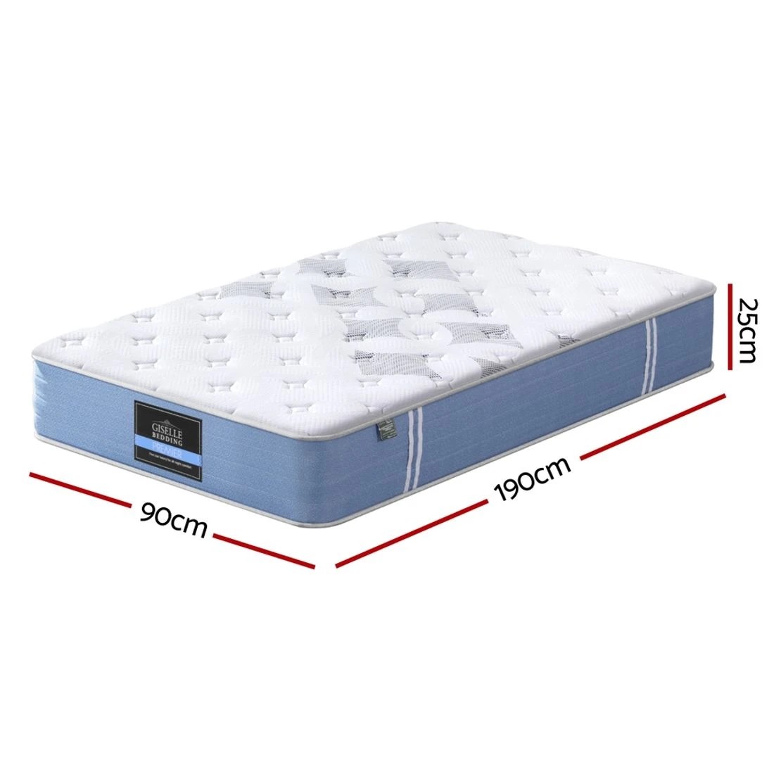 1 25cm Giselle Mattress Single Bed Pocket Spring Mattresses - Single Bed - White, 1 of 5