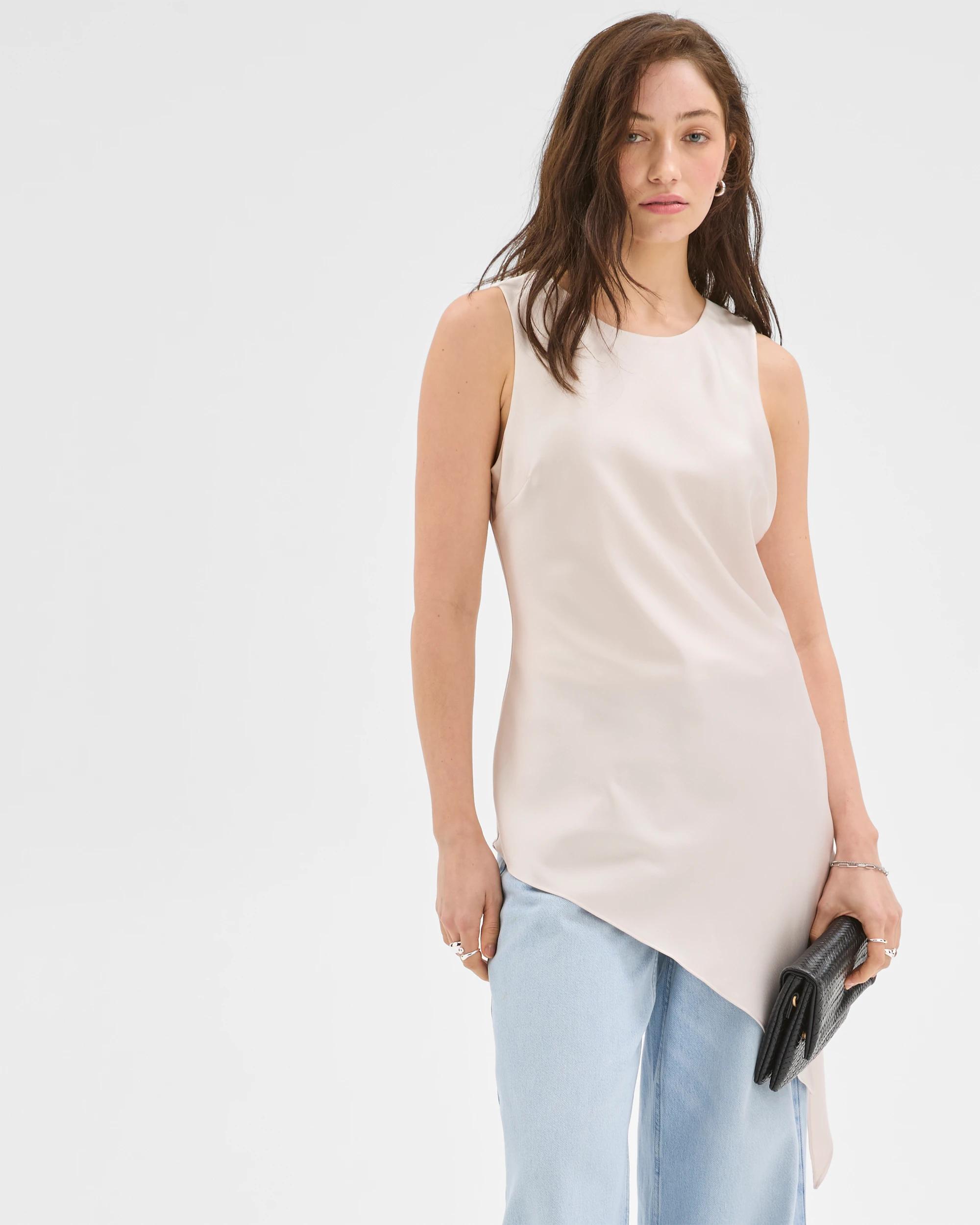 5 Lily Loves Asymmetrical Satin Tank Top PUMICE, 5 of 6