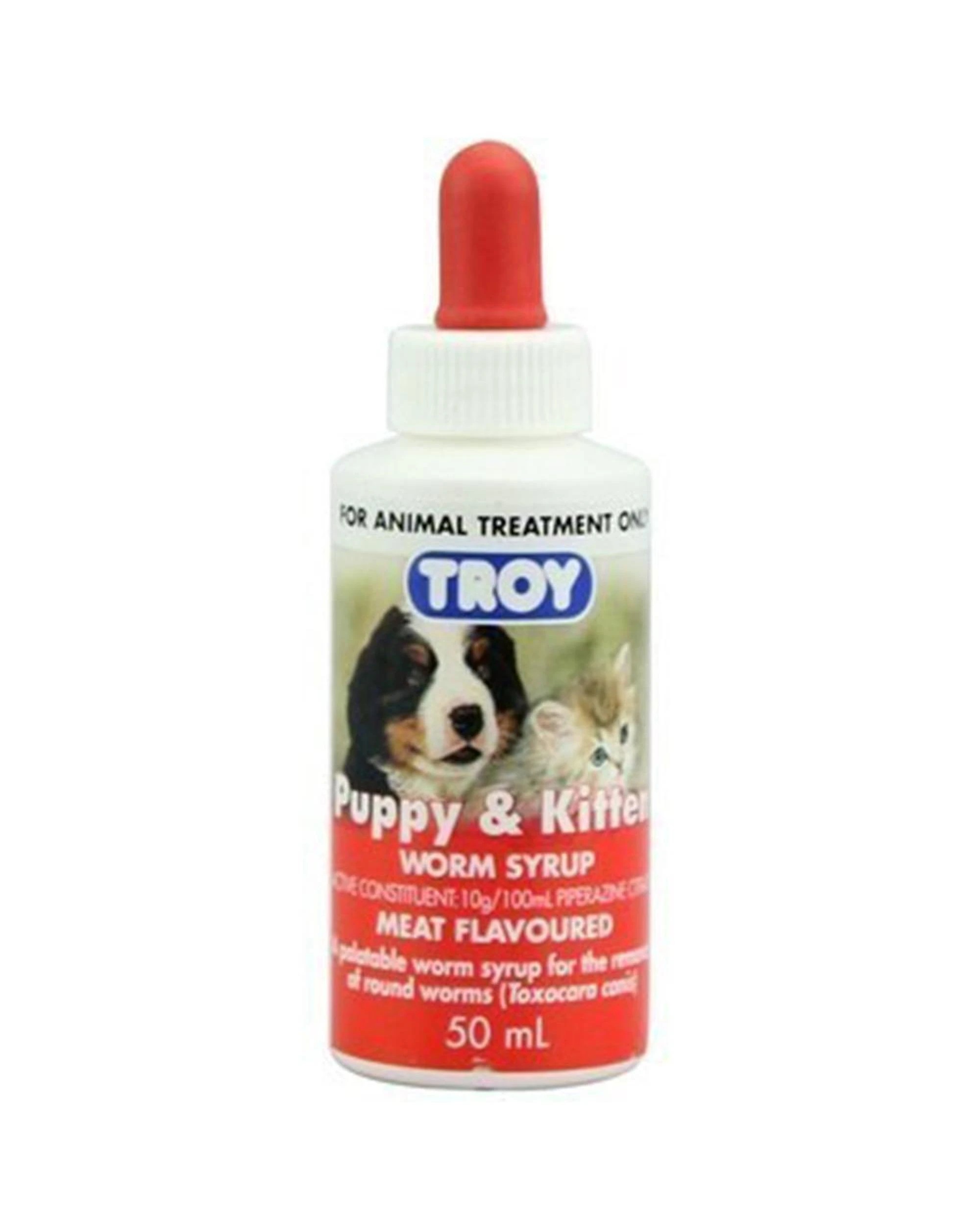 1 Troy Dog Puppy Cat Kitten Guinea Pig Meat Flavoured Worm Syrup 50ml, 1 of 2