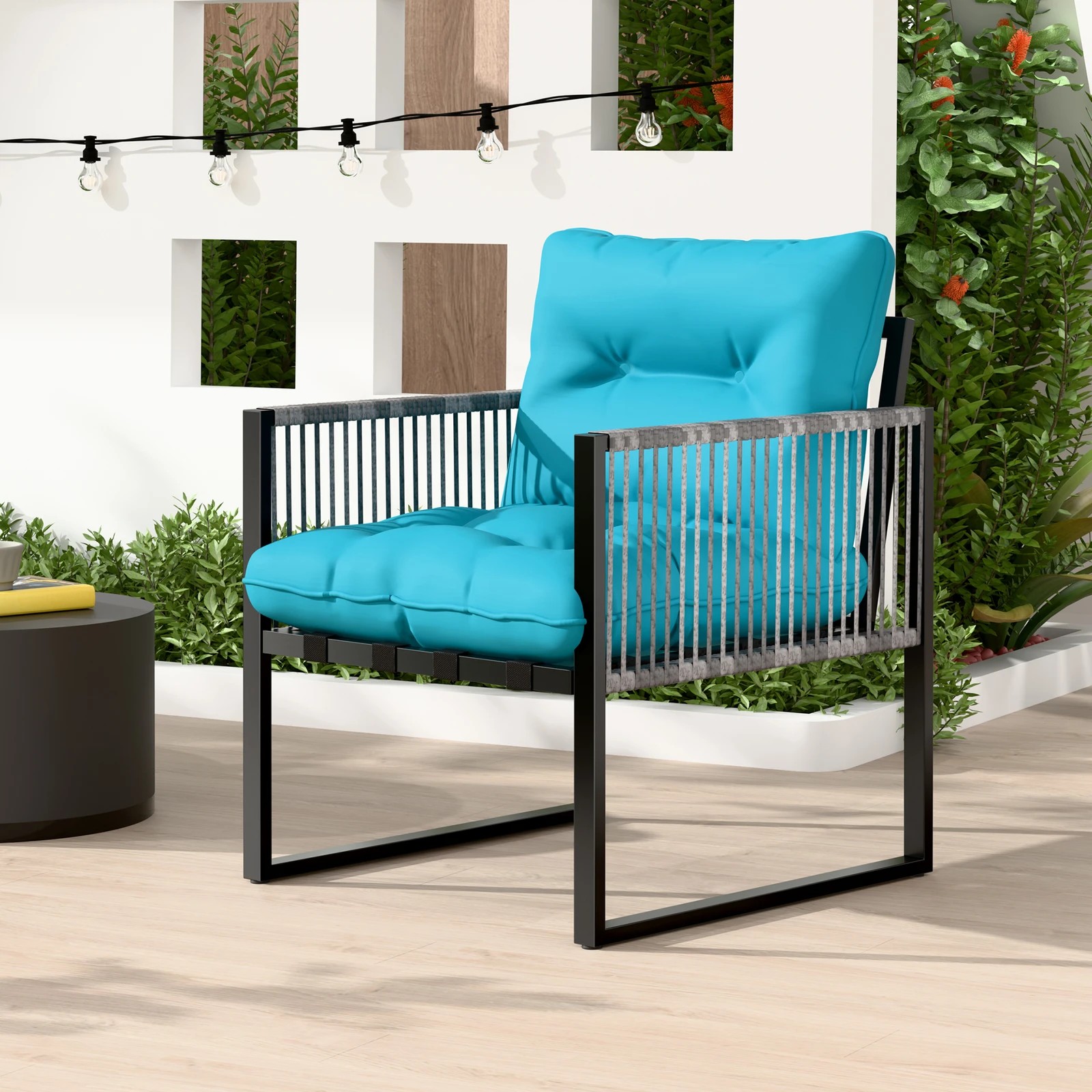 7 Alfordson 4PCS Outdoor Furniture Lounge Set Wicker Table and Chairs Garden - Blue, 7 of 10