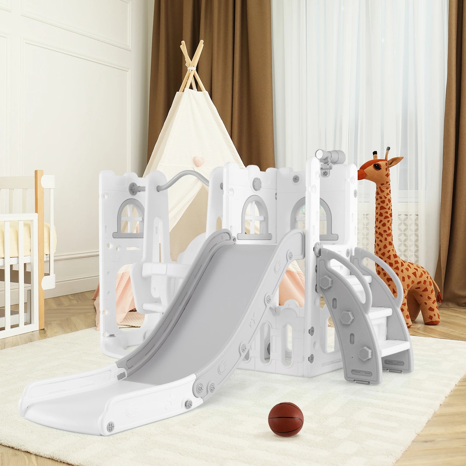 2 Costway 7-in-1 Kids Swing & Slide Set w/Water Sand Filled Base - Grey, 2 of 2