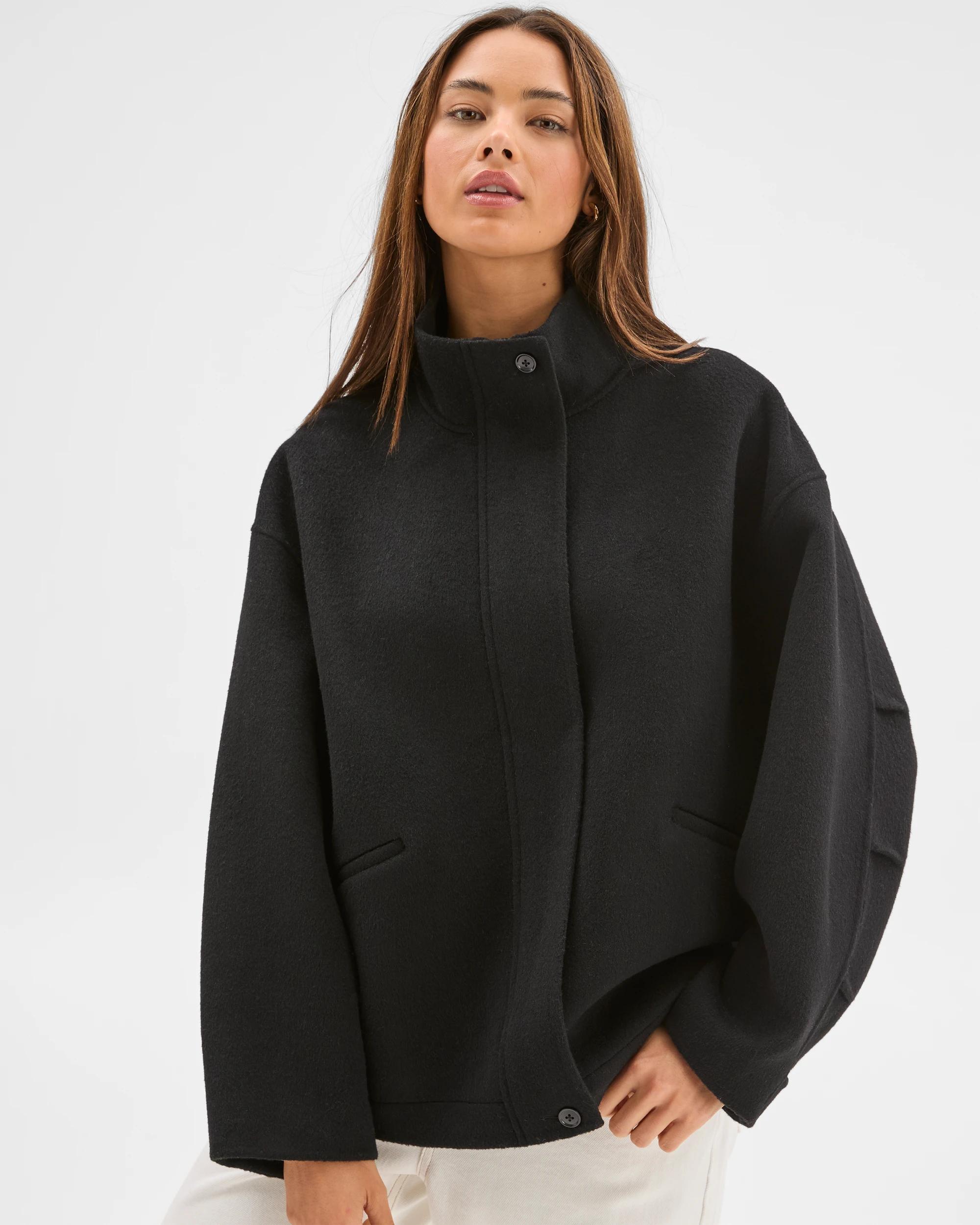 3 Lily Loves High Neck Double Faced Bomber Jacket BLACK, 3 of 6