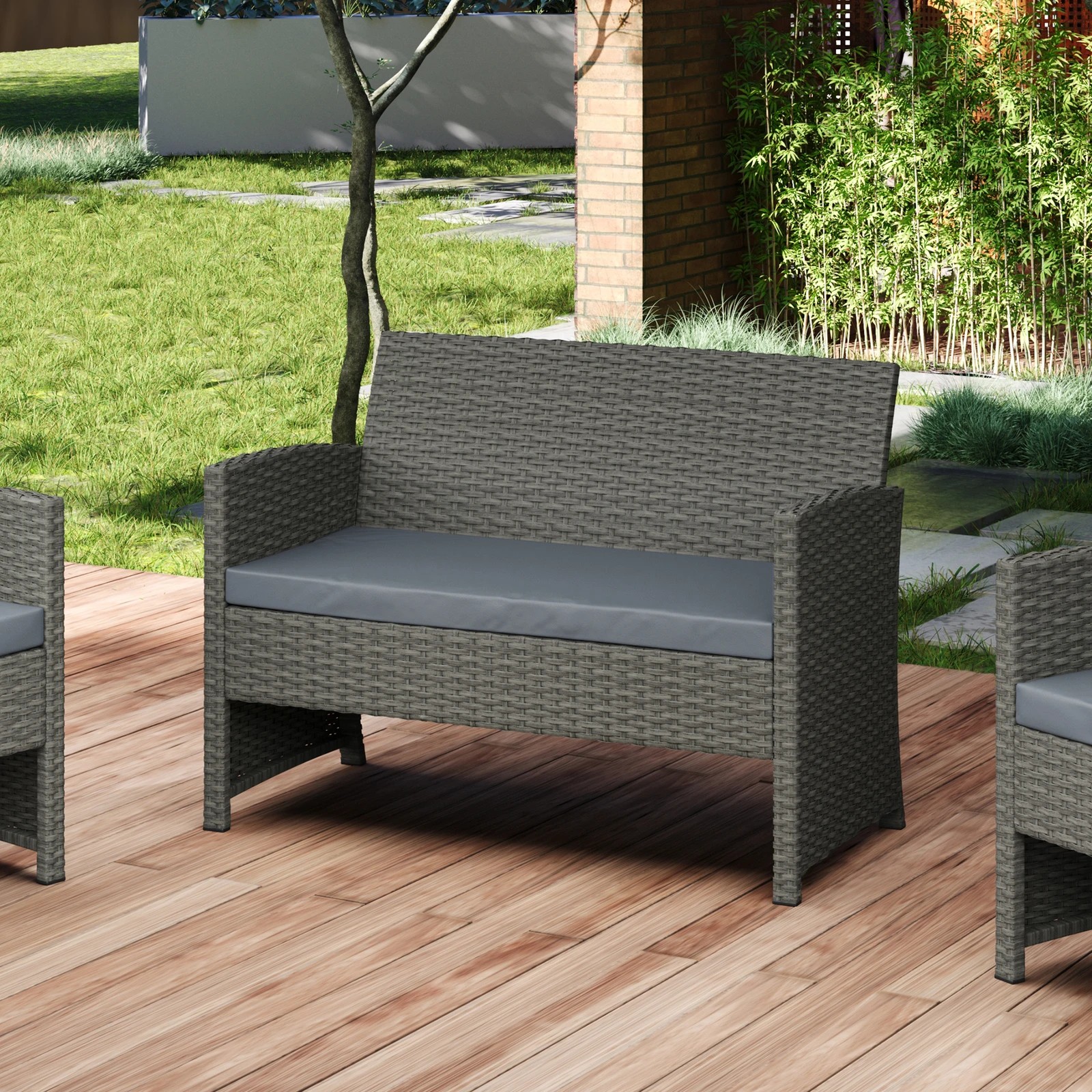 3 Alfordson 4PCS Outdoor Furniture Garden Patio Sofa Set Wicker - Dark Grey, 3 of 10