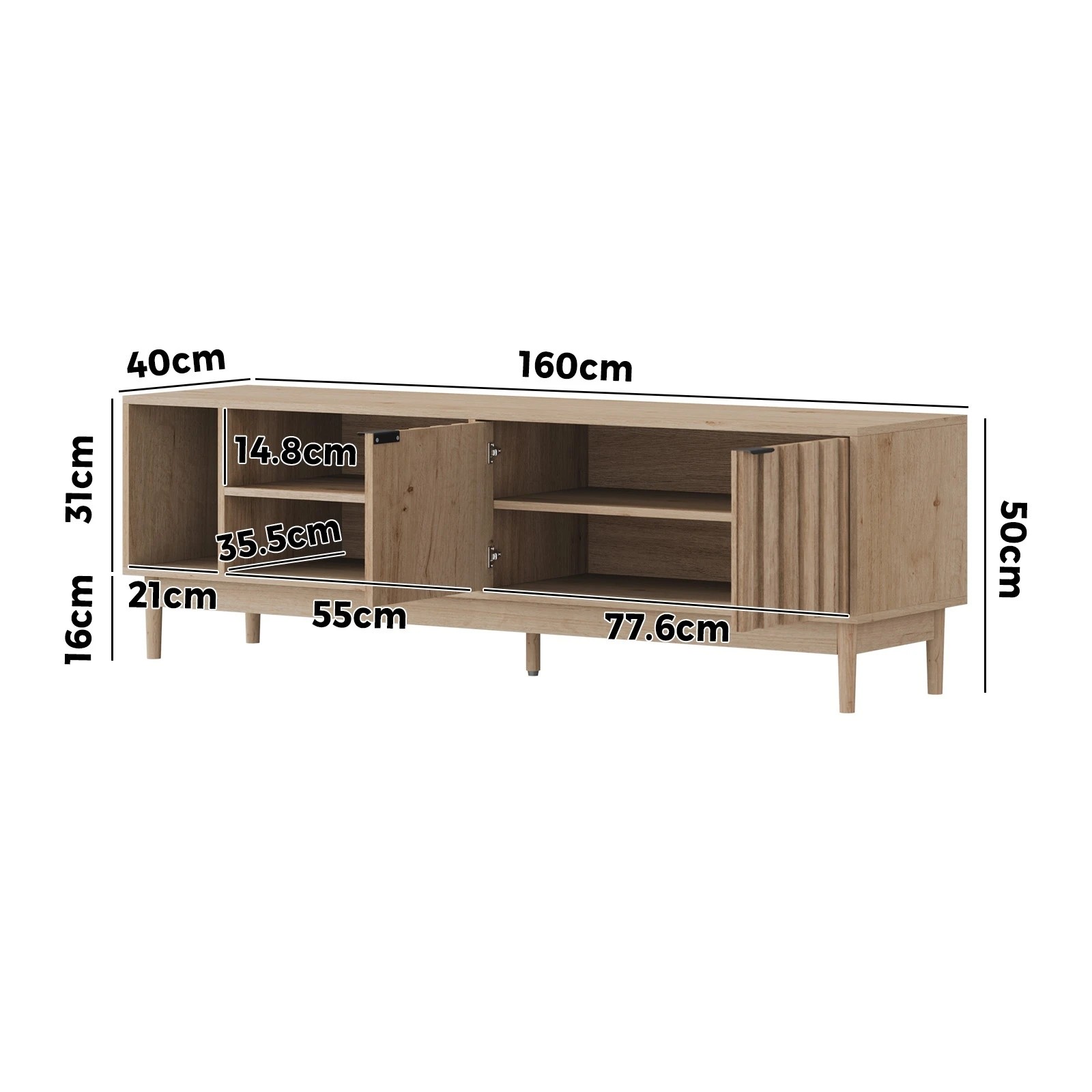 8 Oikiture Entertainment Unit Curved Ripple Door 160cm
 - Natural, 8 of 9