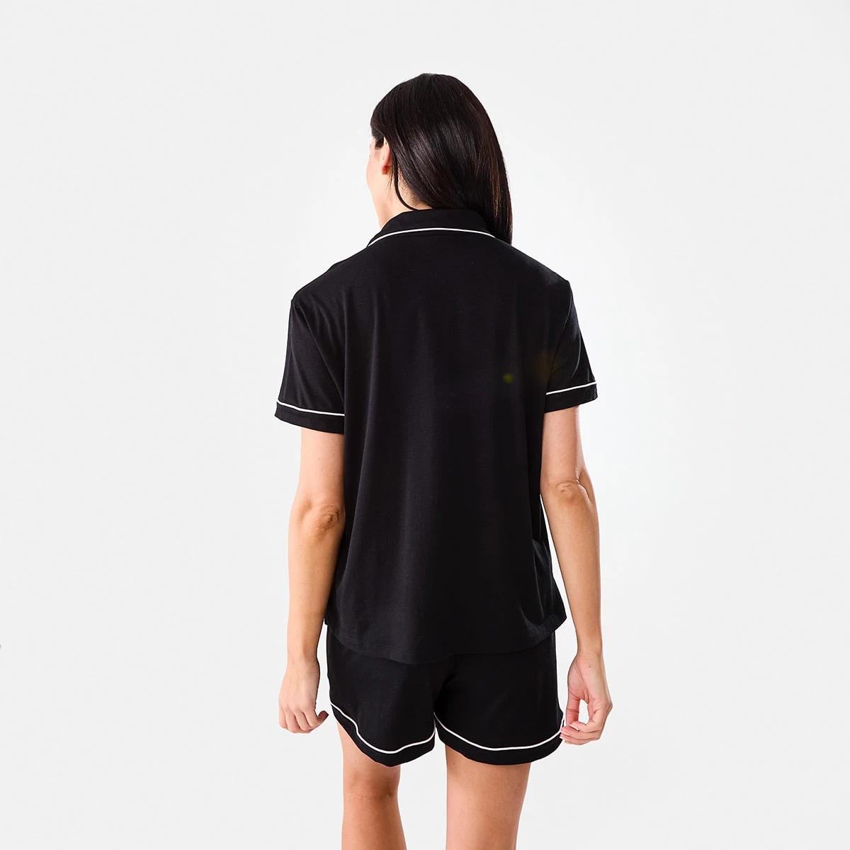 3 Short Sleeve Top and Shorts Comfort Pyjama Set BLACK, 3 of 8