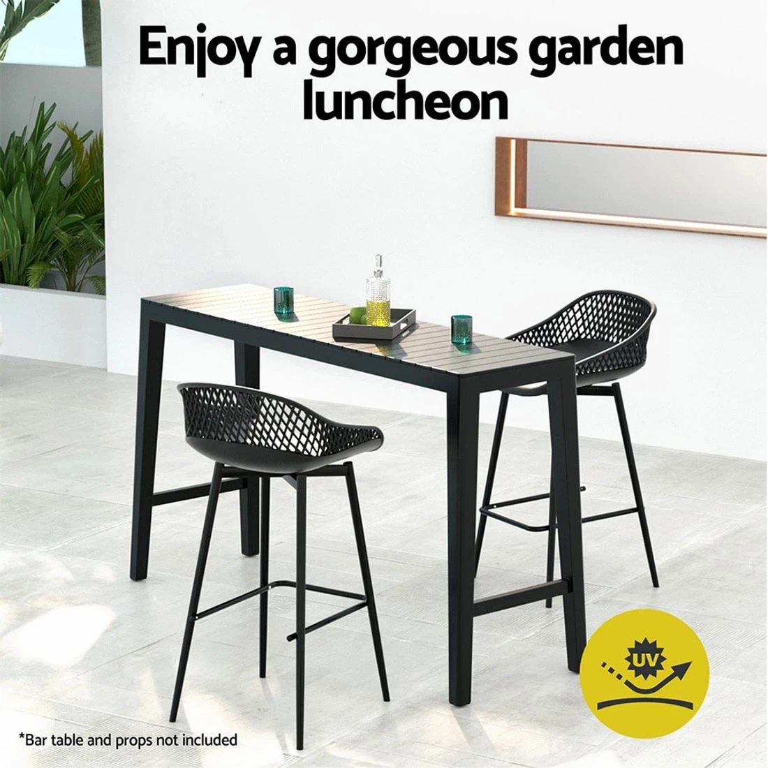 6 Gardeon 2PC Outdoor Bar Stools Plastic Metal Dining Chair Patio Furniture - Black, 6 of 7