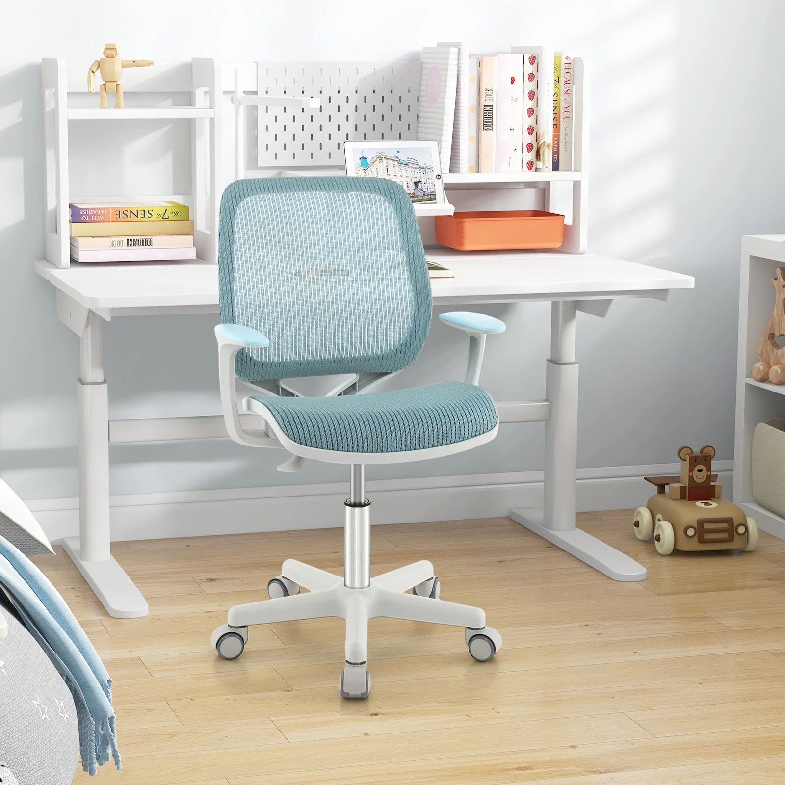 3 Costway Desk Chair Swivel Mesh Chair w/Adjustable Height - Blue, 3 of 6