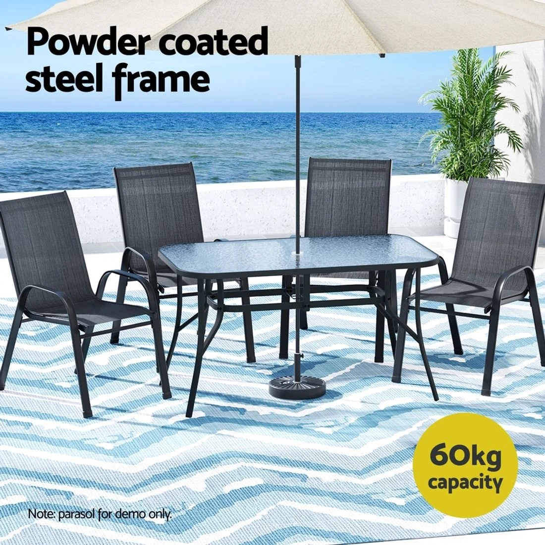 5 Gardeon 5PC Outdoor Dining Set Table and Chairs - Black, 5 of 8