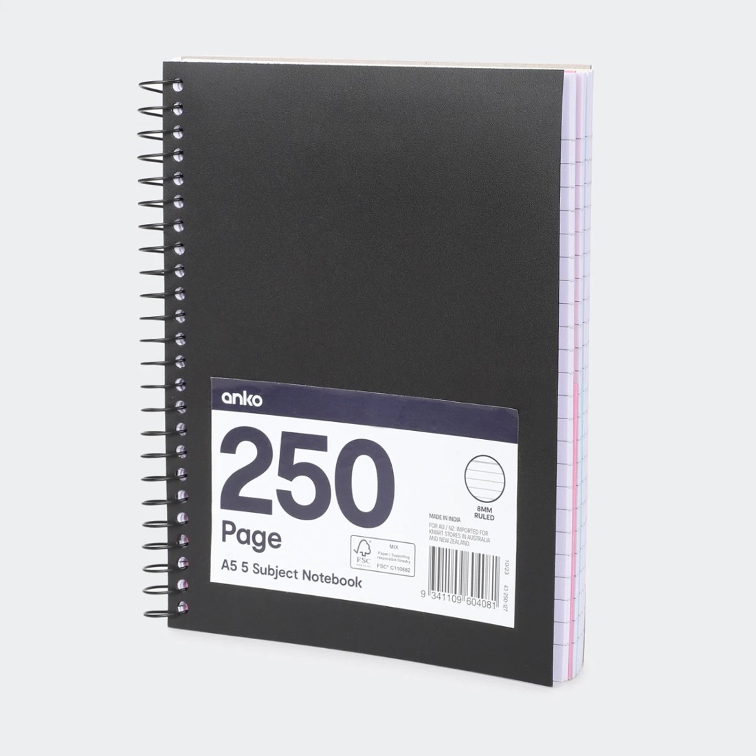 3 A5 5 Subject Notebook - Black, 3 of 5