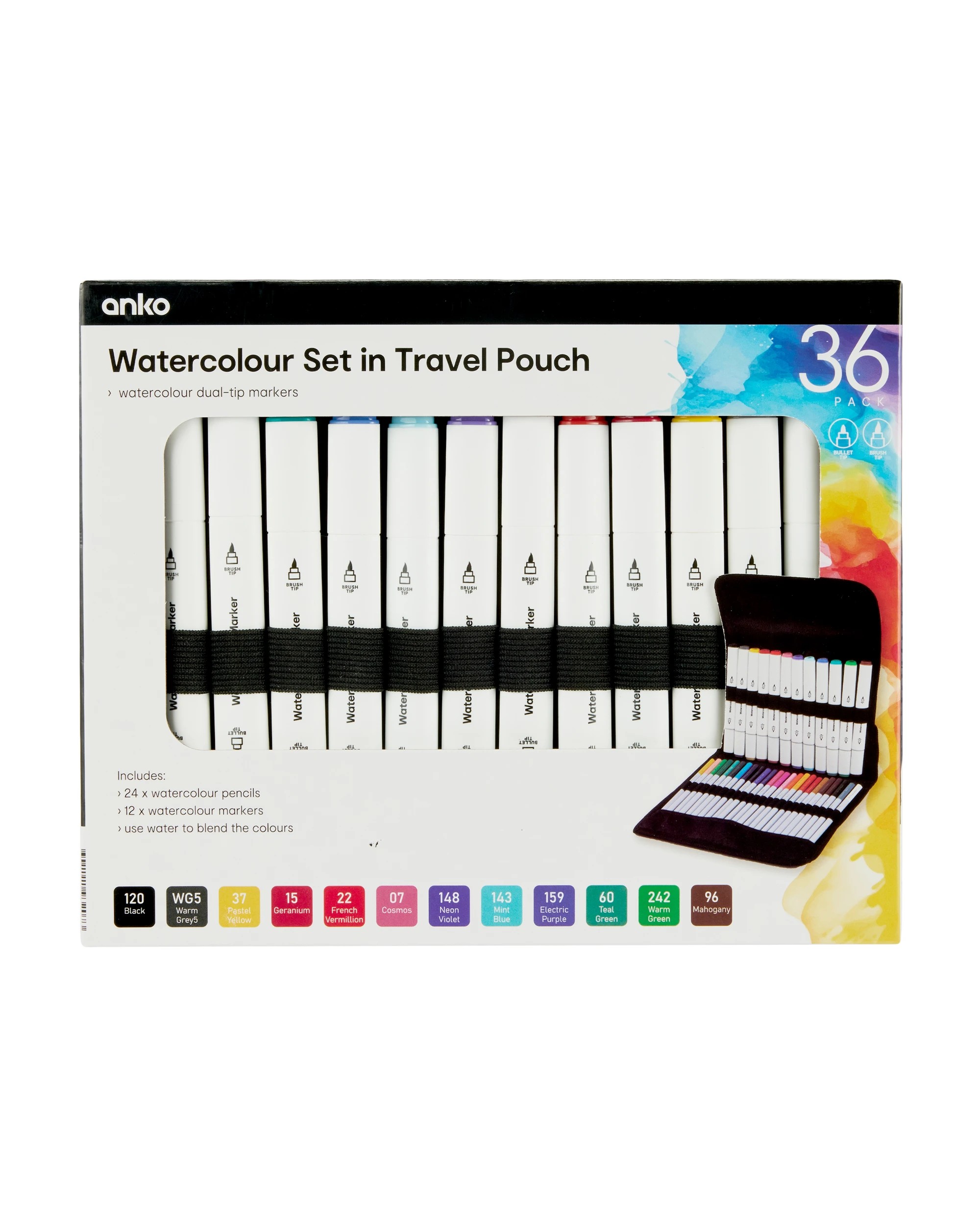 1 36 Pack Watercolour Set in Travel Pouch, 1 of 10