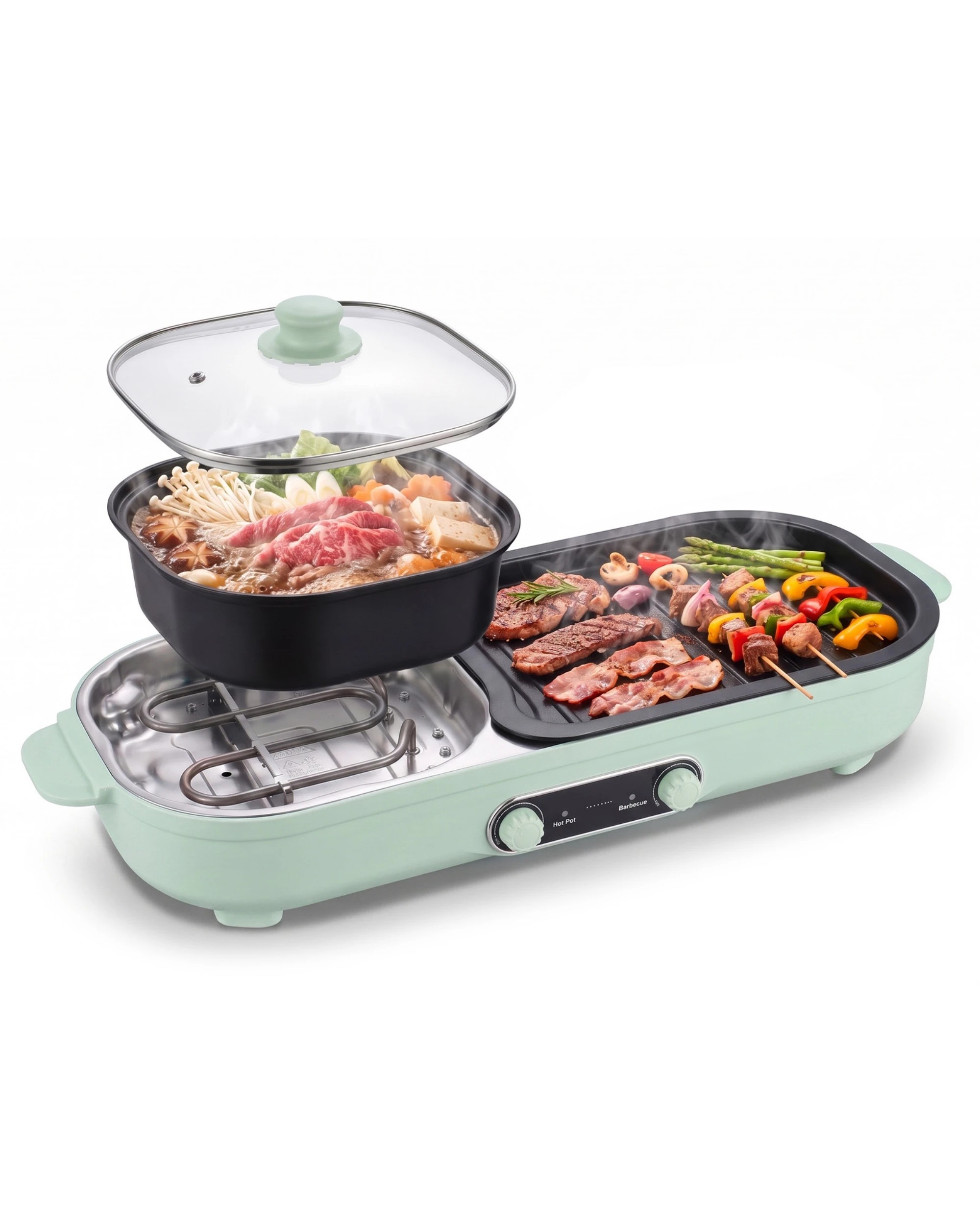 1 Yopower Electric Grill and Hot Pot 5L - Green, 1 of 5