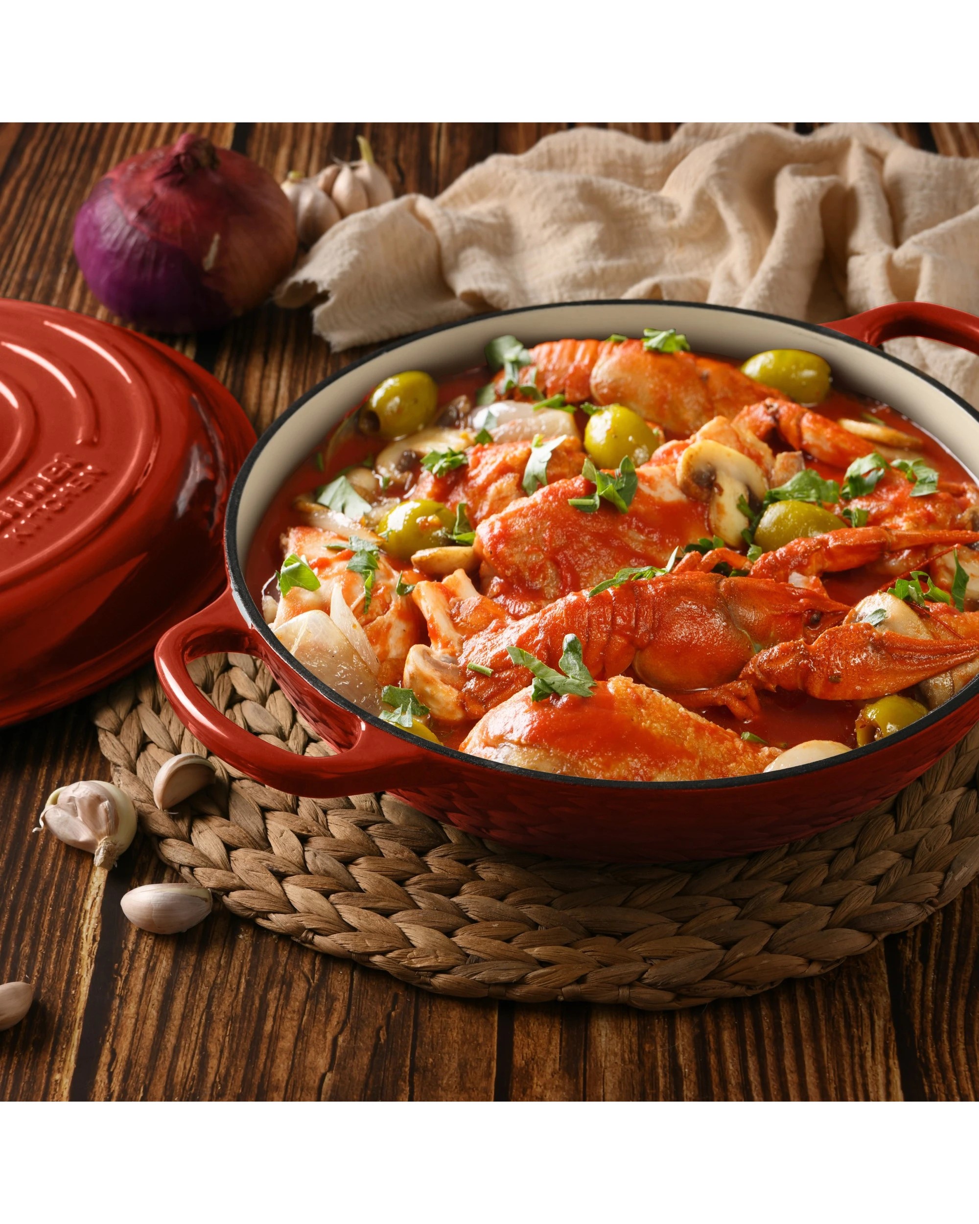 1 Gourmet Kitchen Enamelled Cast Iron Shallow Casserole 30cm - Black Cherry Red, 1 of 8