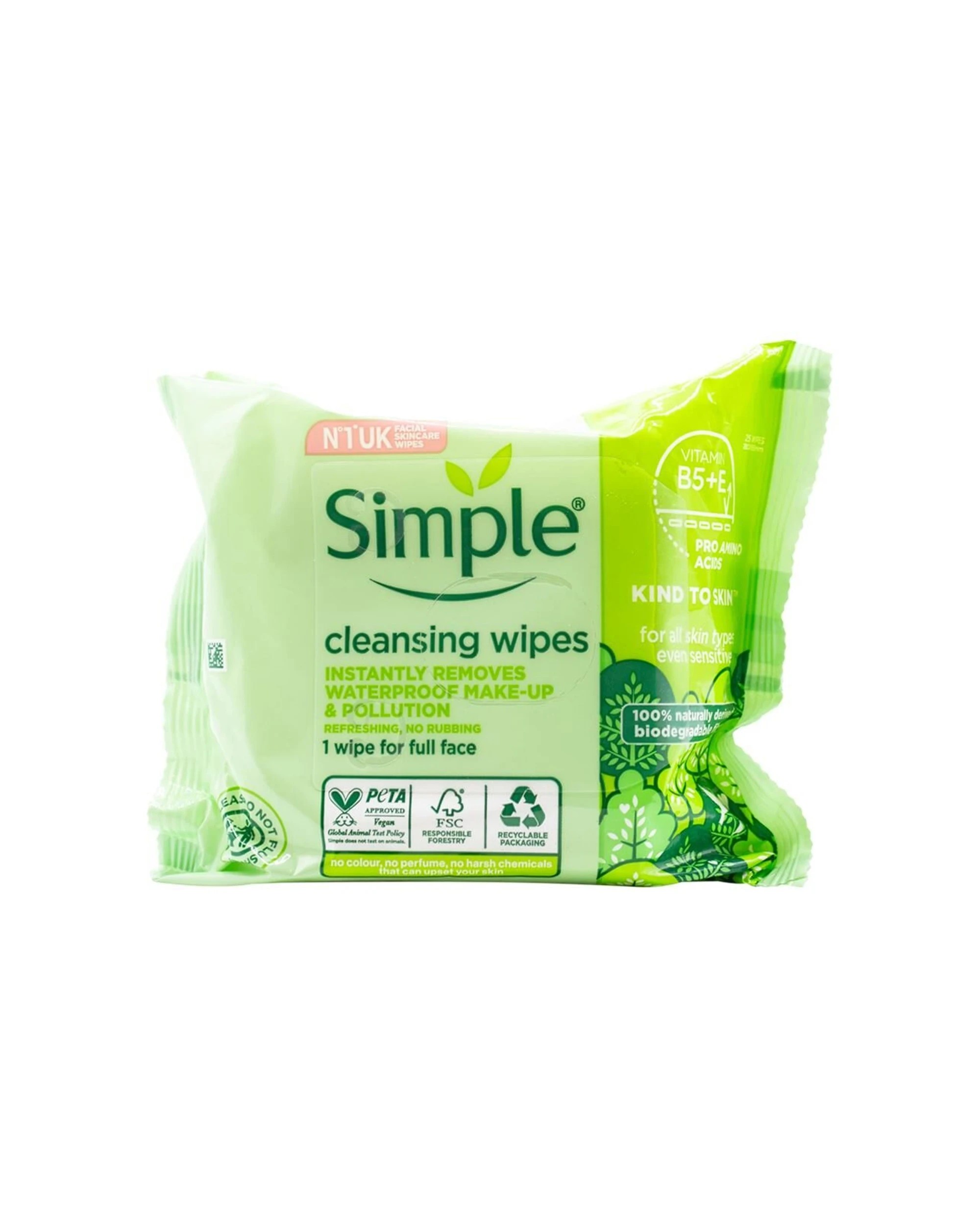 2 Simple Cleansing Face Wipes Travel Cleaning Cloth Biodegradable 300 Pack - Green, 2 of 3