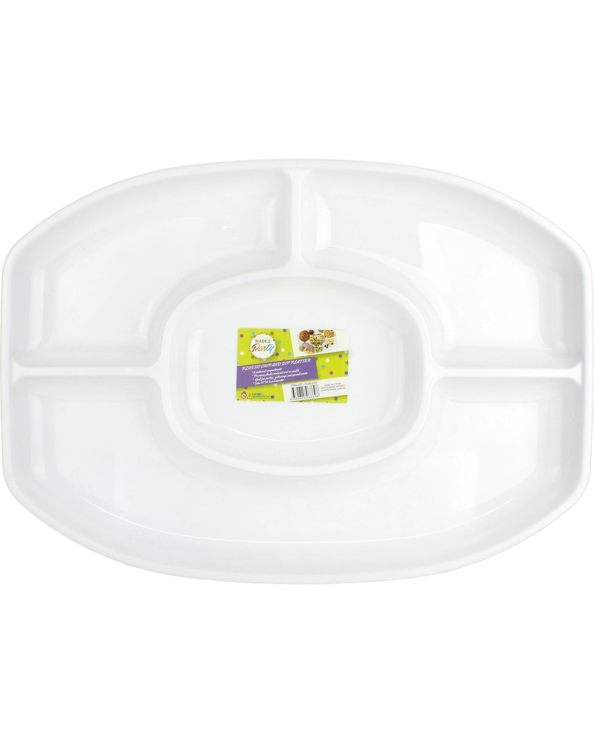 1 Made 2 Party Plastic Chip and Dip Oval Platter 47cm - White, 1 of 1