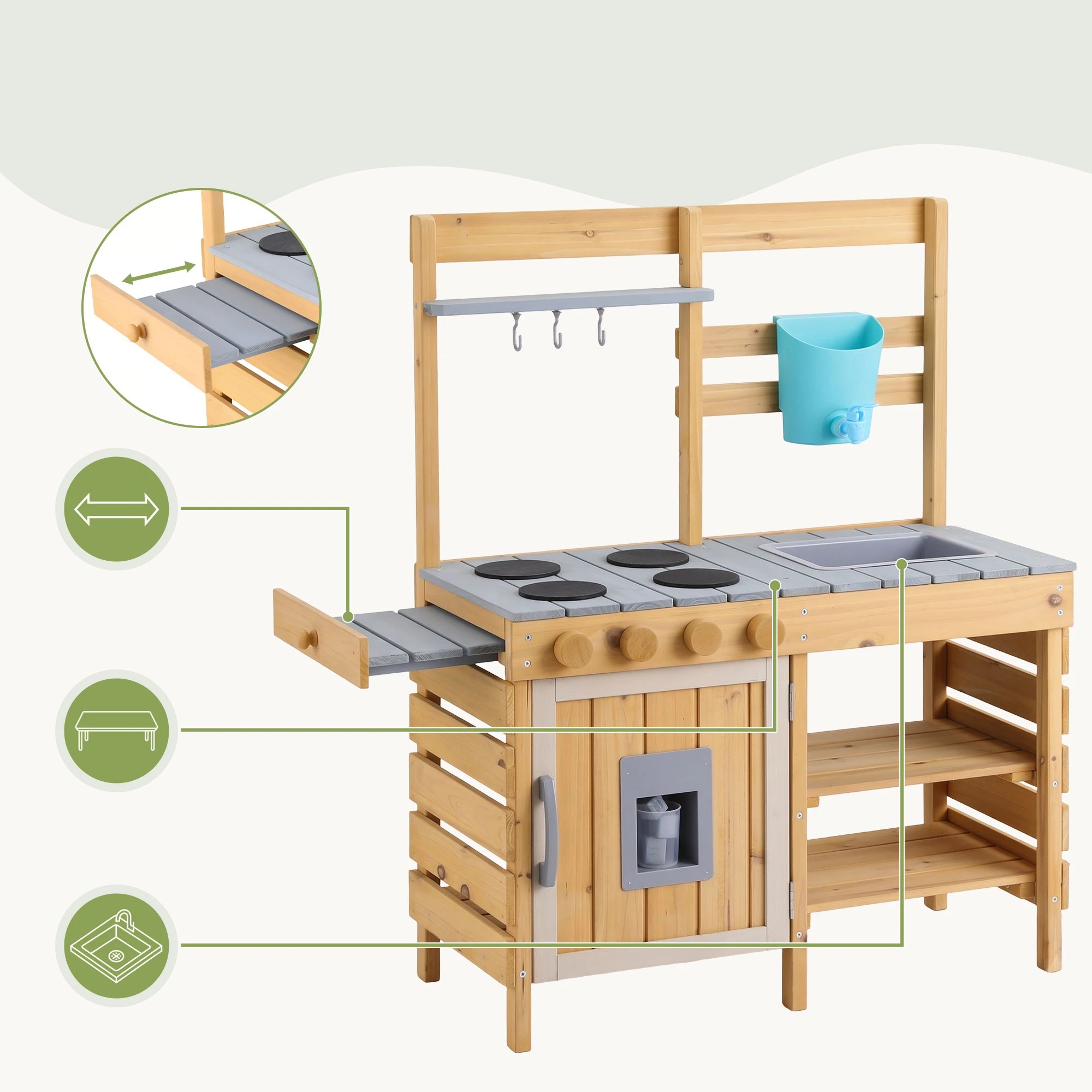 7 Keezi Wooden Kids Kitchen Playset - Natural, 7 of 8