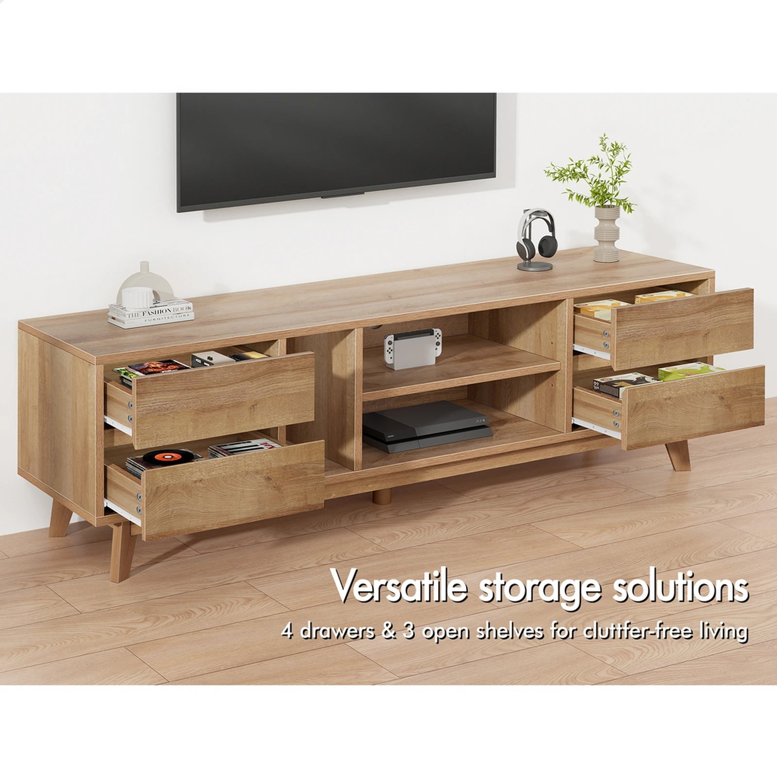 4 Alfordson Entertainment Unit TV Cabinet Stand 180cm Drawer Shelf - Oak, 4 of 10