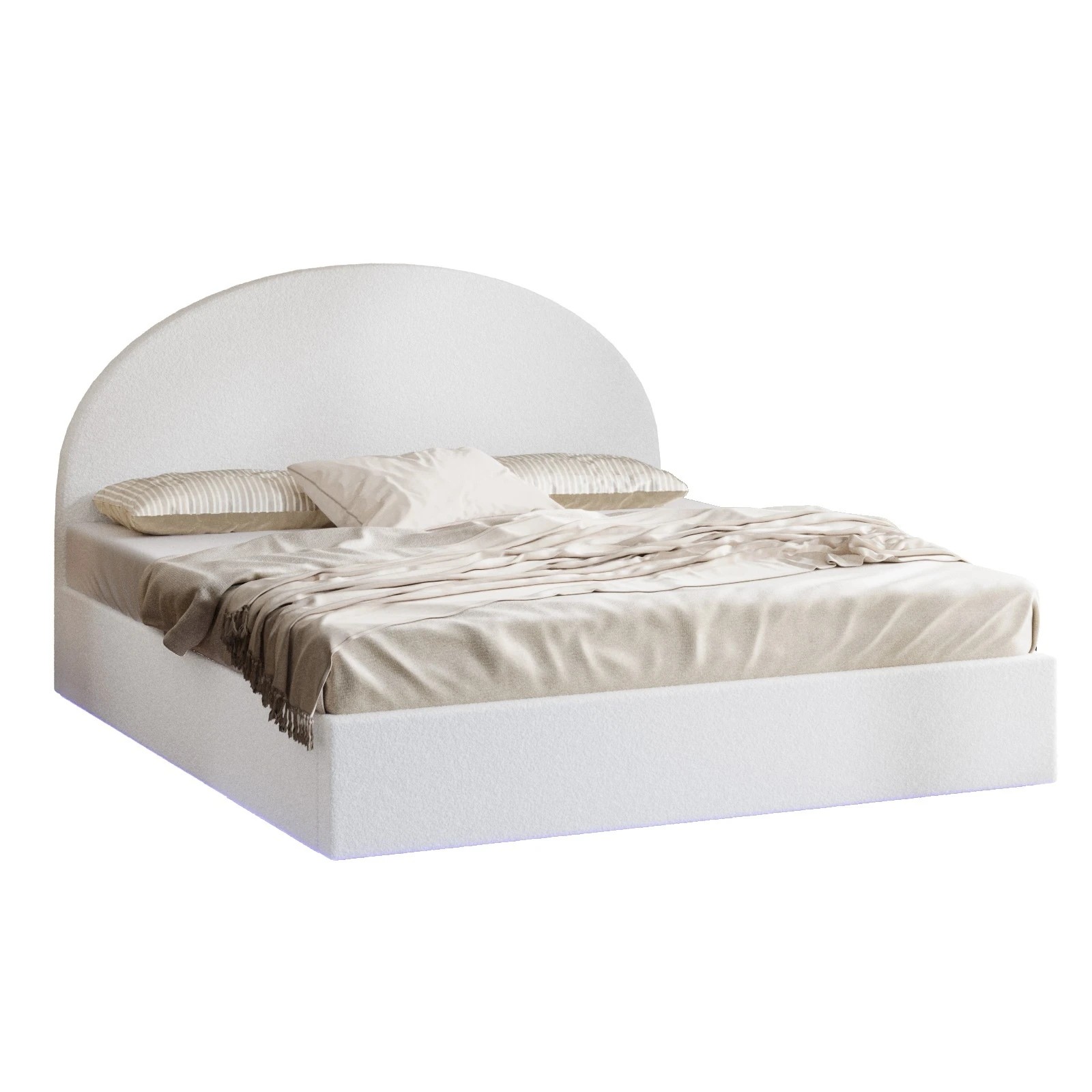1 Oikiture Bed Frame King Size With Gas Lift Storage Base LED Lights Boucle - White, 1 of 8
