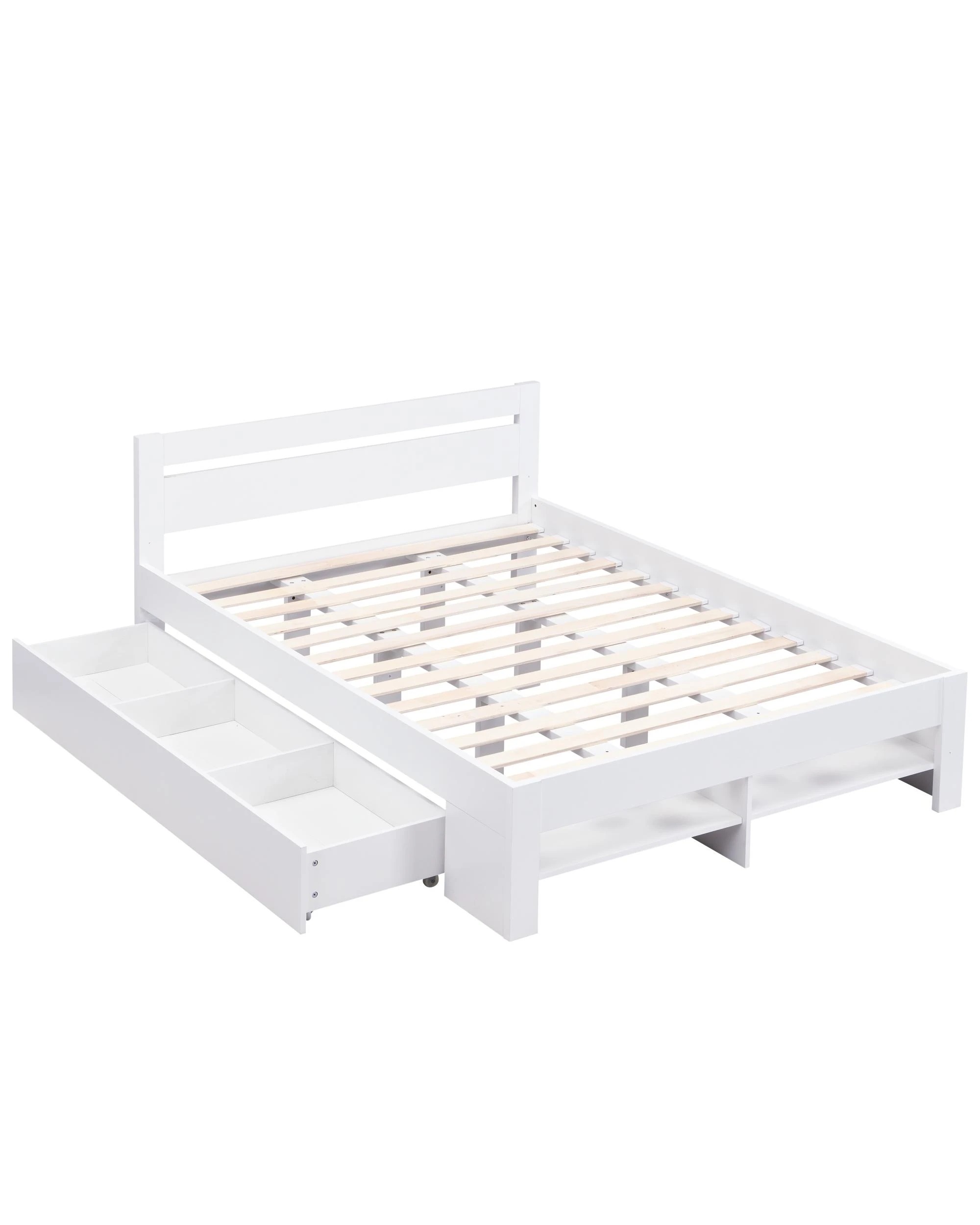 6 Kodu Bed Frame with Open Shelving and Pull Out Storage Double Size - White, 6 of 10