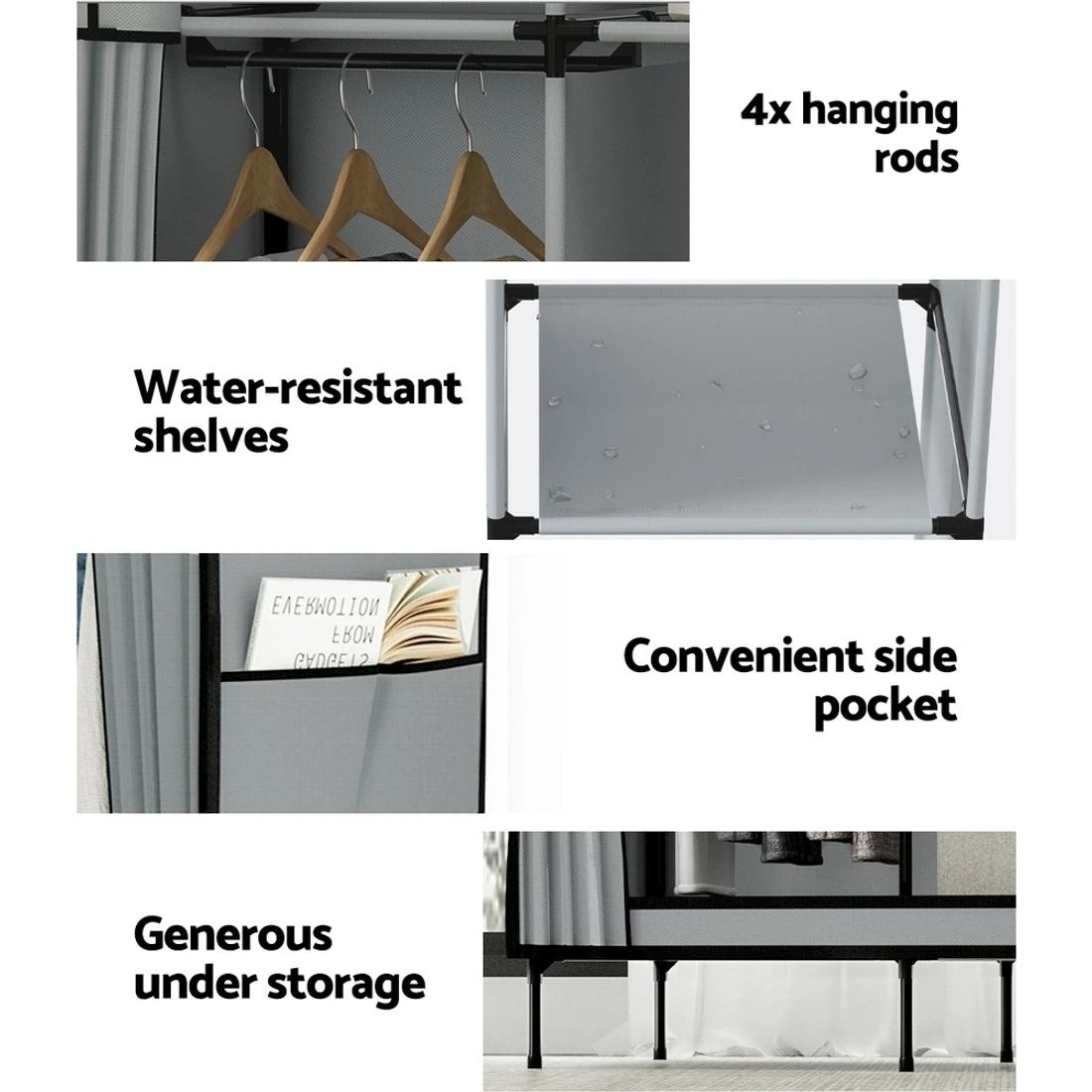 7 Artiss Portable Clothes Closet Large Wardrobe with Shelf Hanging Storage Dustproof Space Saving Easy Assembly
 - grey, 7 of 8
