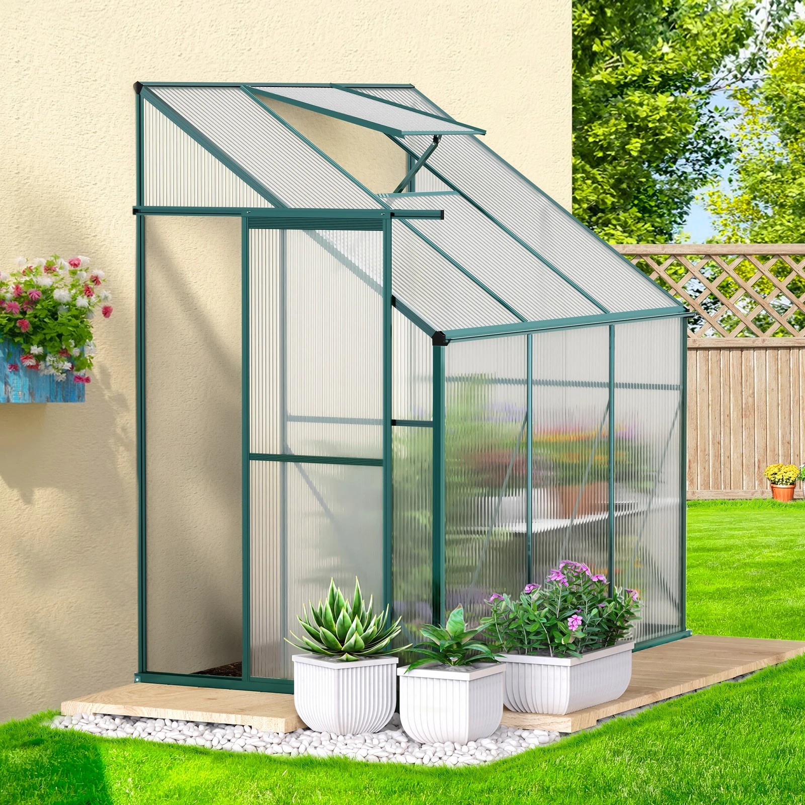 2 Alfordson Greenhouse Aluminium Polycarbonate Garden Storage Shed 1.9x1.3M - White, 2 of 7