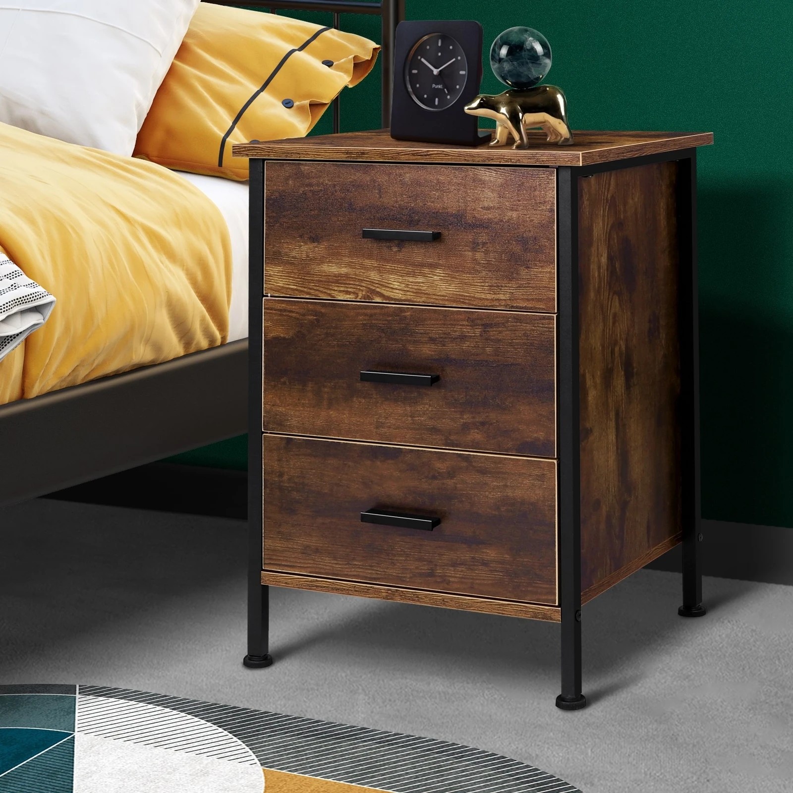6 Alfordson 2x Bedside Table Retro Nightstand 3 Drawers - Dark Oak, 6 of 10
