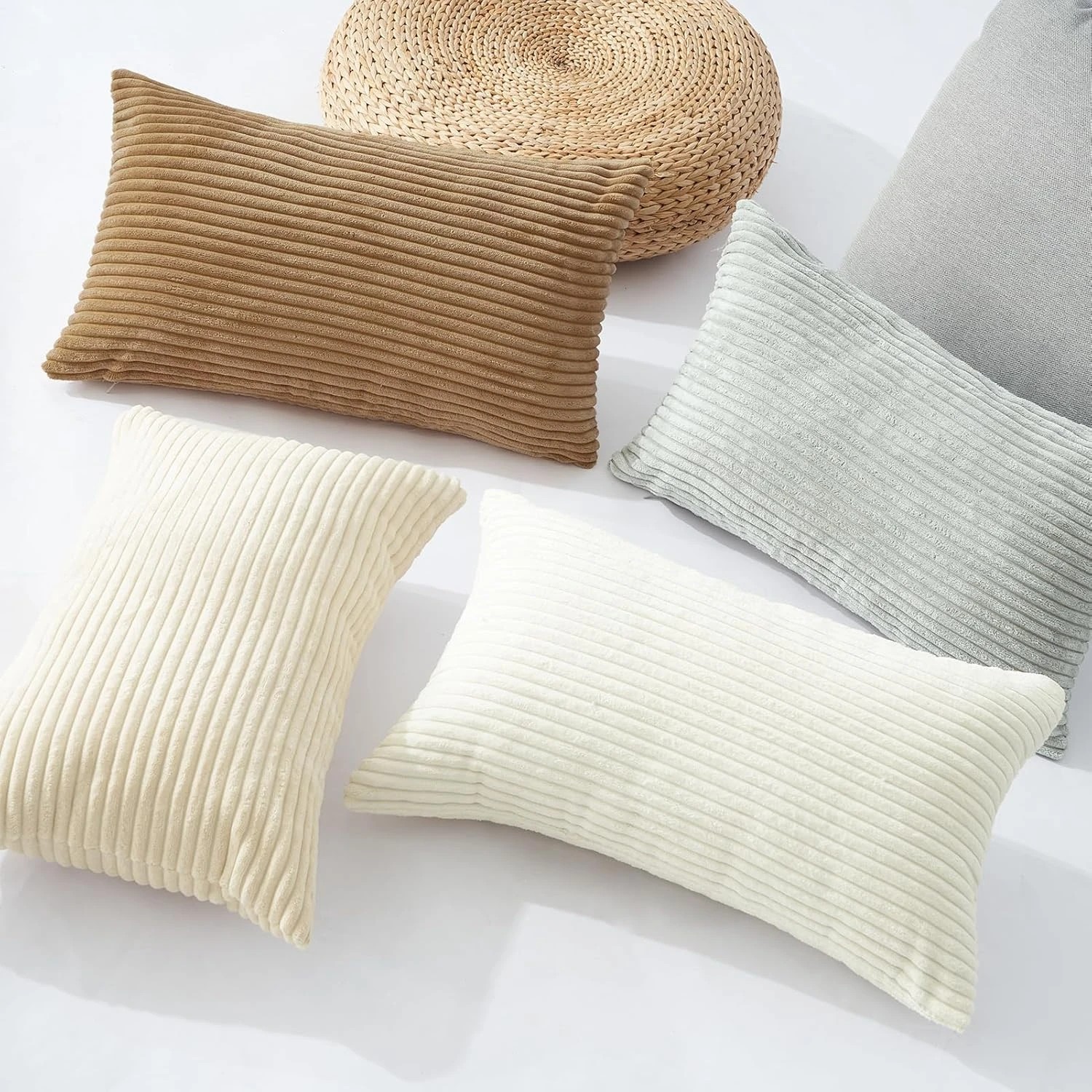 2 Gioia Casa 4-Pack Corduroy Velvet Cushion Covers 30x50cm - Beige, 2 of 4