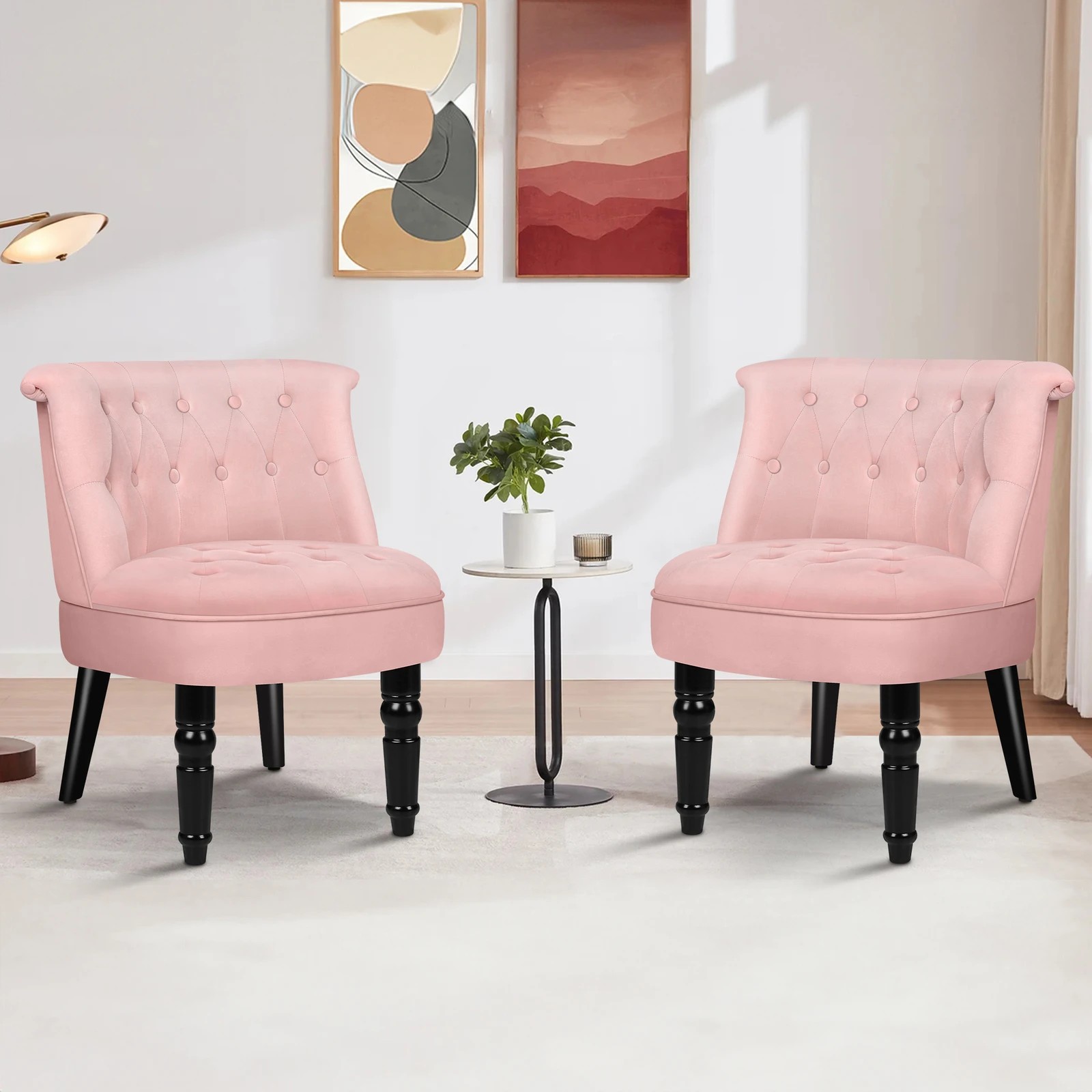 3 Alfordson Armchair Lounge Chair Wingback Accent Chair Velvet Tufted Sofa - Pink, 3 of 9