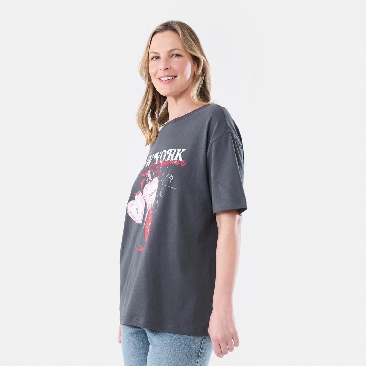 2 Short Sleeve Oversized Boyfriend T-shirt NY DREAMER LEAD GREY, 2 of 6