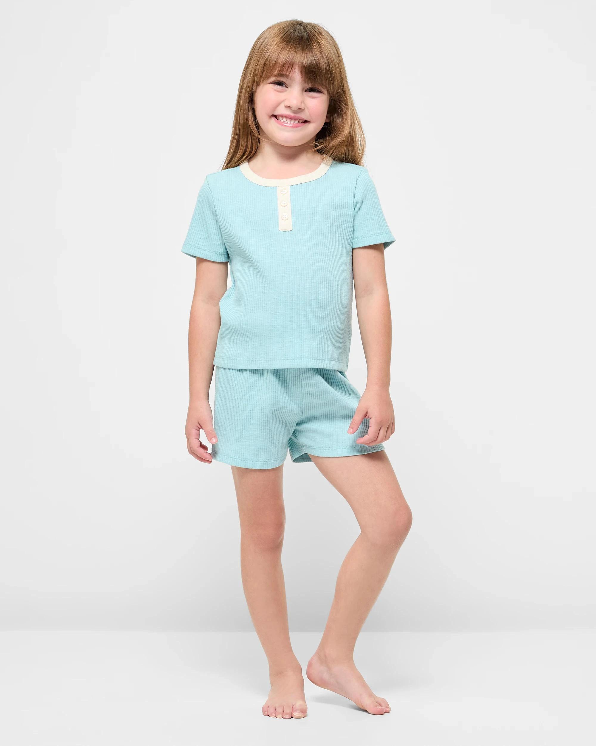 2 Target Younger Girls Henley Slub Rib Knit Pajama Set GREEN, 2 of 6