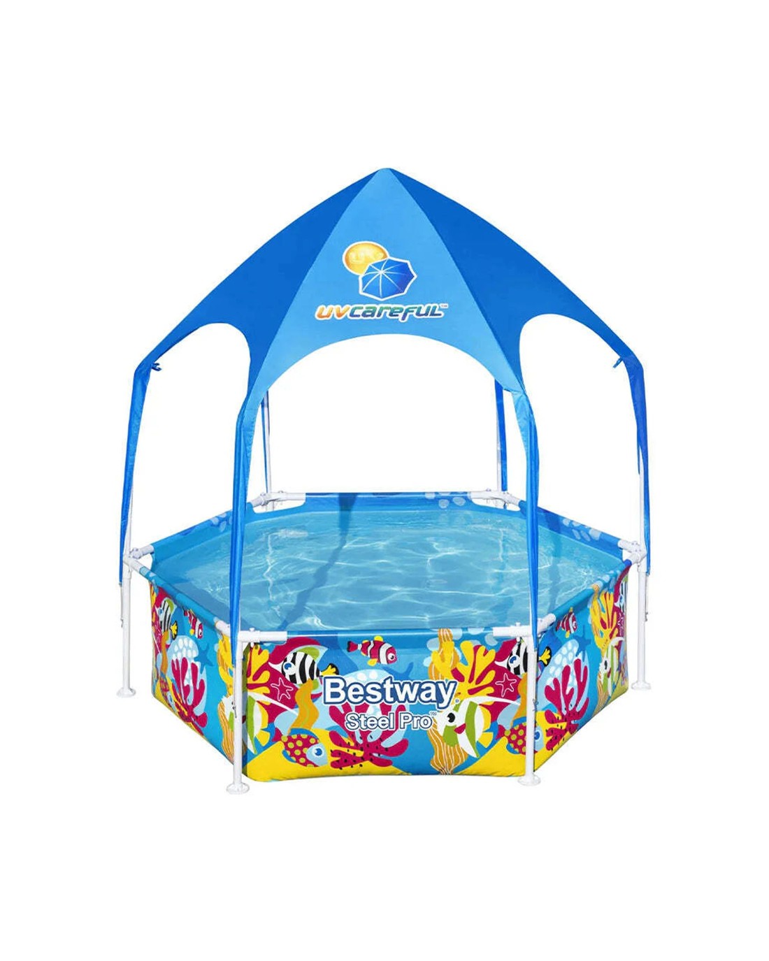 Bestway Steel Pro UV Splash-In-Shade Kids Play Pool With Canopy Shade ...