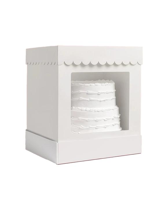 Bake Group Tall Scalloped Cake Storage Box 10x10x12 Inches - White