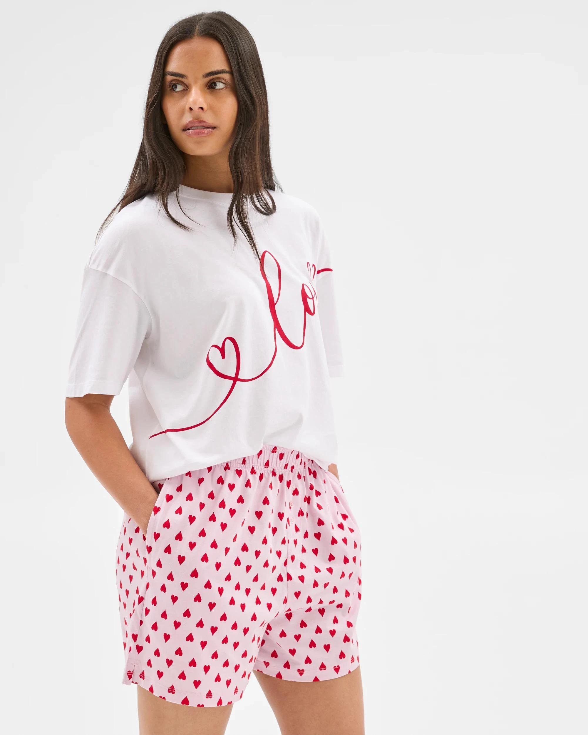 1 Target Woman Australian Cotton Sleep Shorts AOP PINK HEARTS, 1 of 6