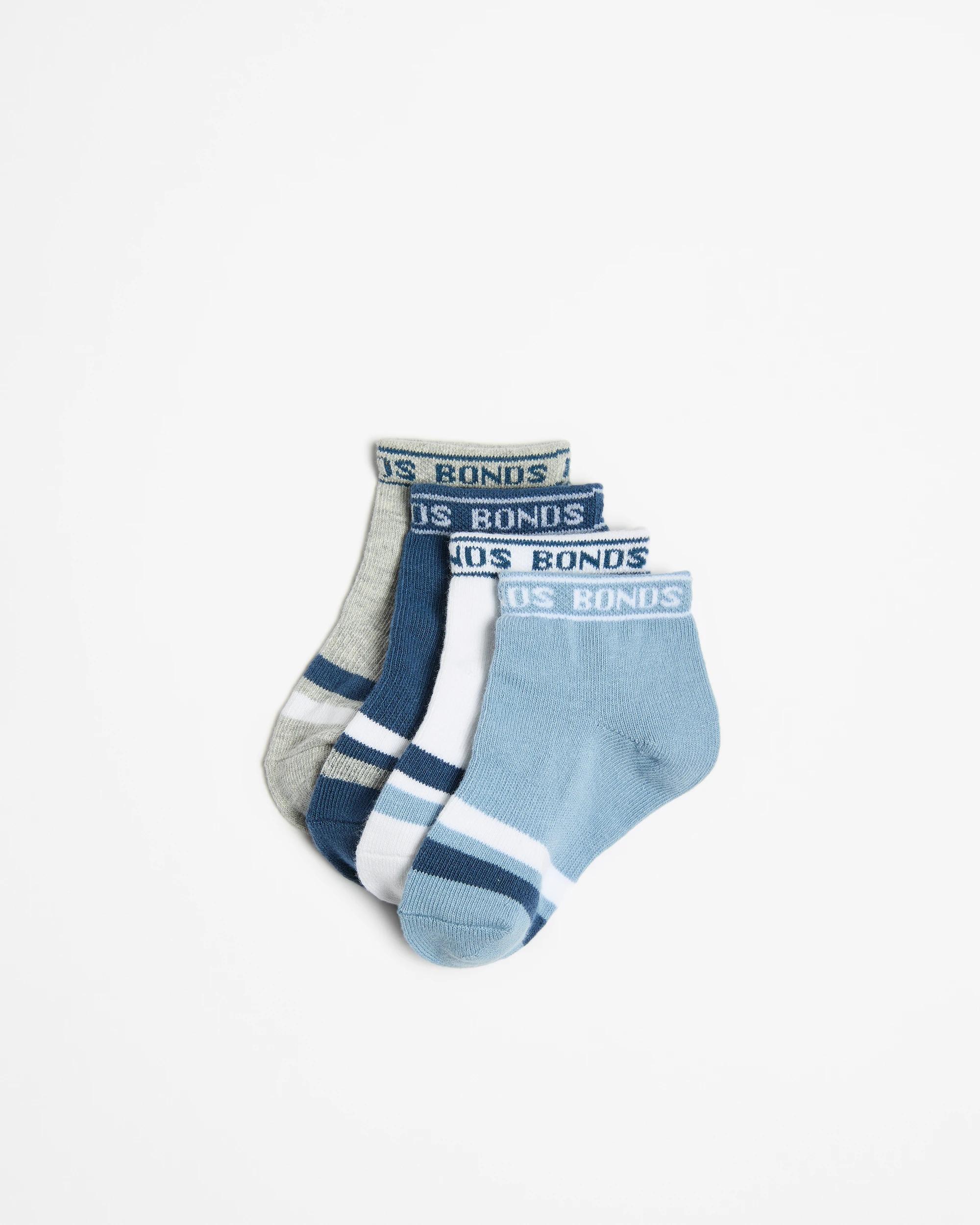 1 Baby Cotton Blend Logo Cushioned Sport Low Cut Socks 3 Pack - Bonds BLUE/WHITE/NAVY/GREY, 1 of 3